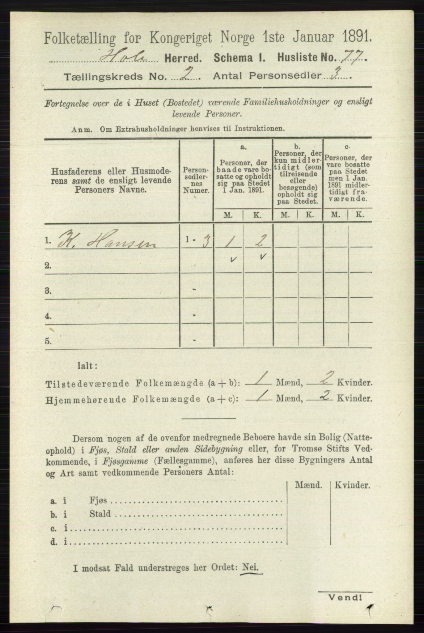 RA, Folketelling 1891 for 0612 Hole herred, 1891, s. 729