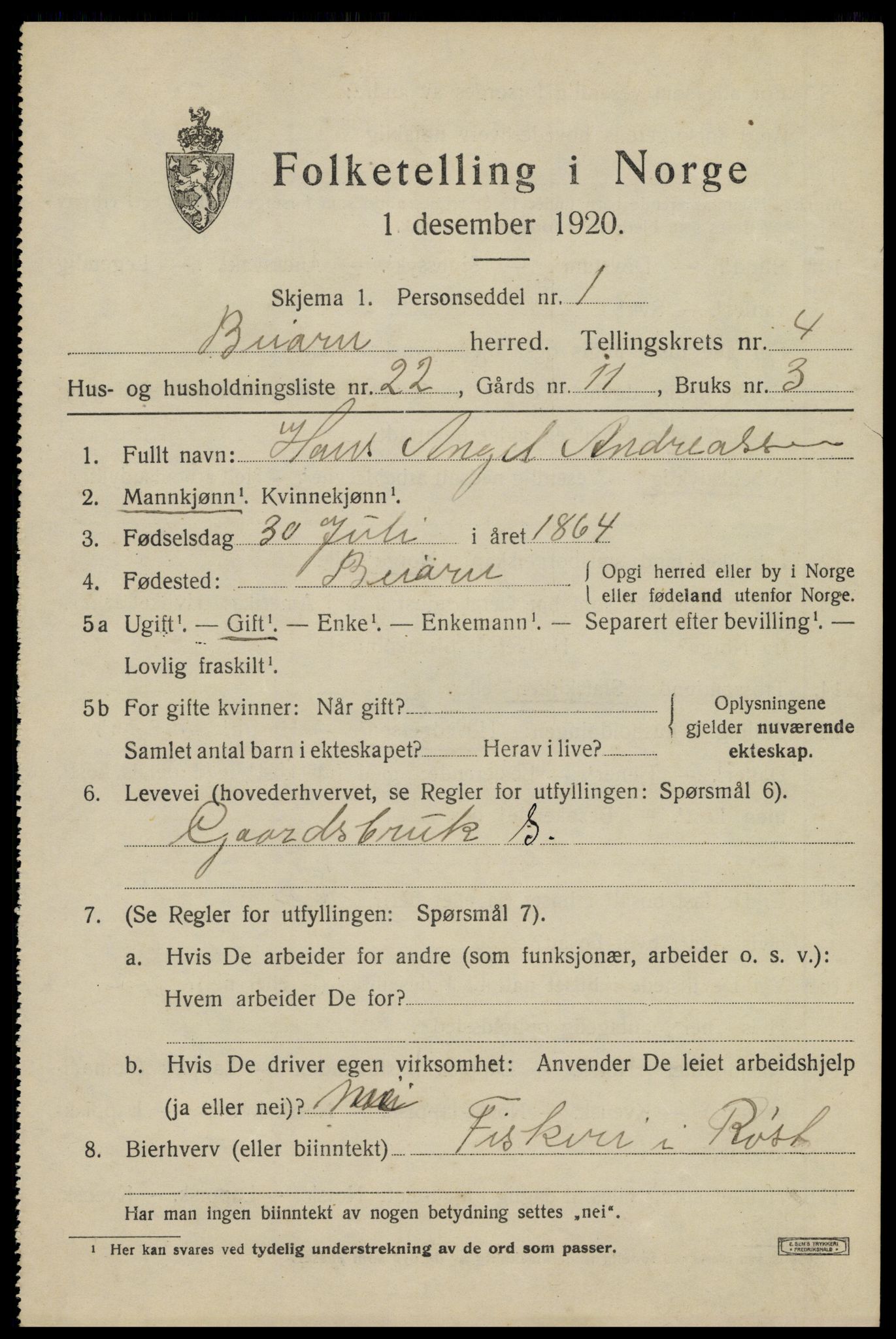 SAT, Folketelling 1920 for 1839 Beiarn herred, 1920, s. 1926