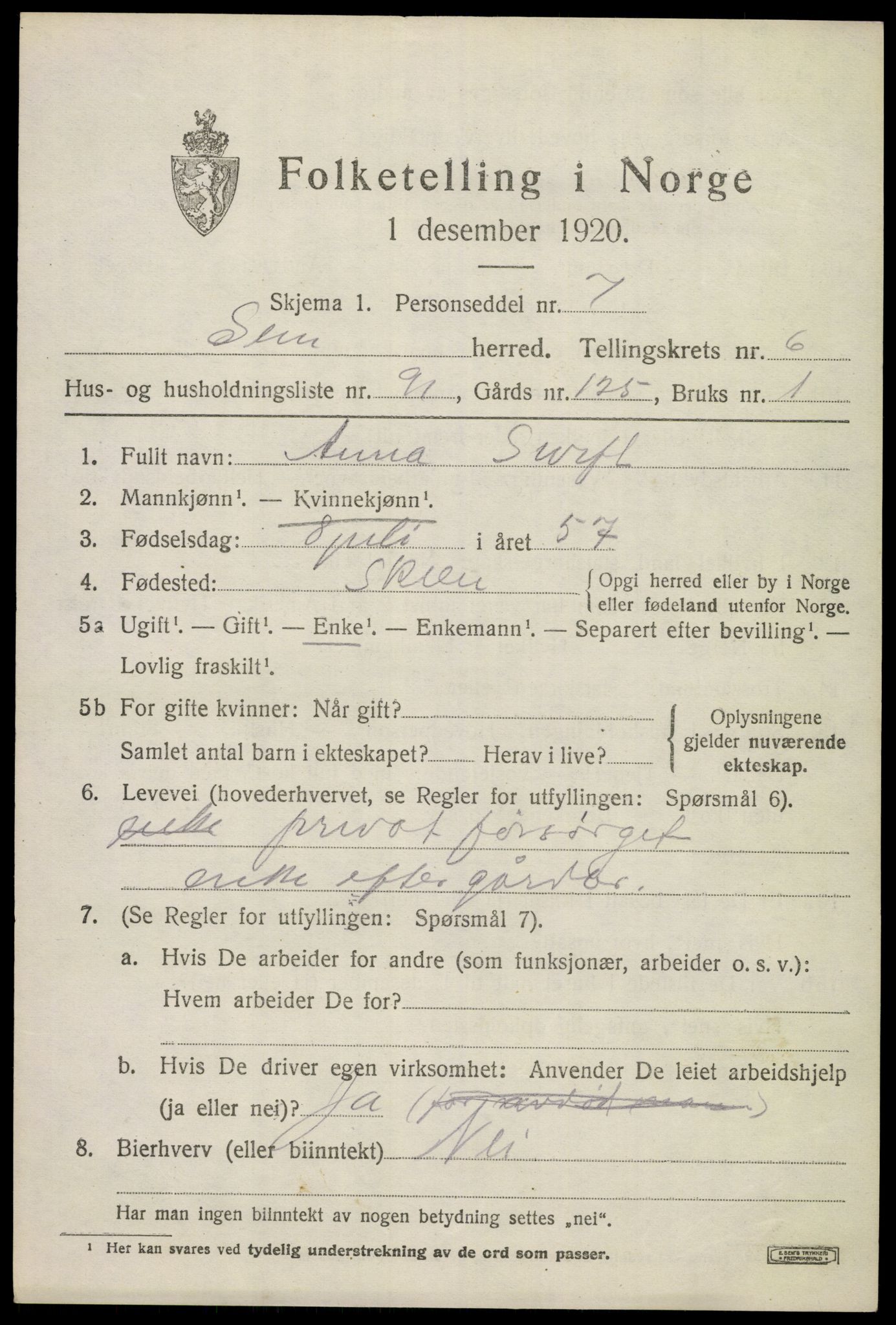 SAKO, Folketelling 1920 for 0721 Sem herred, 1920, s. 10301