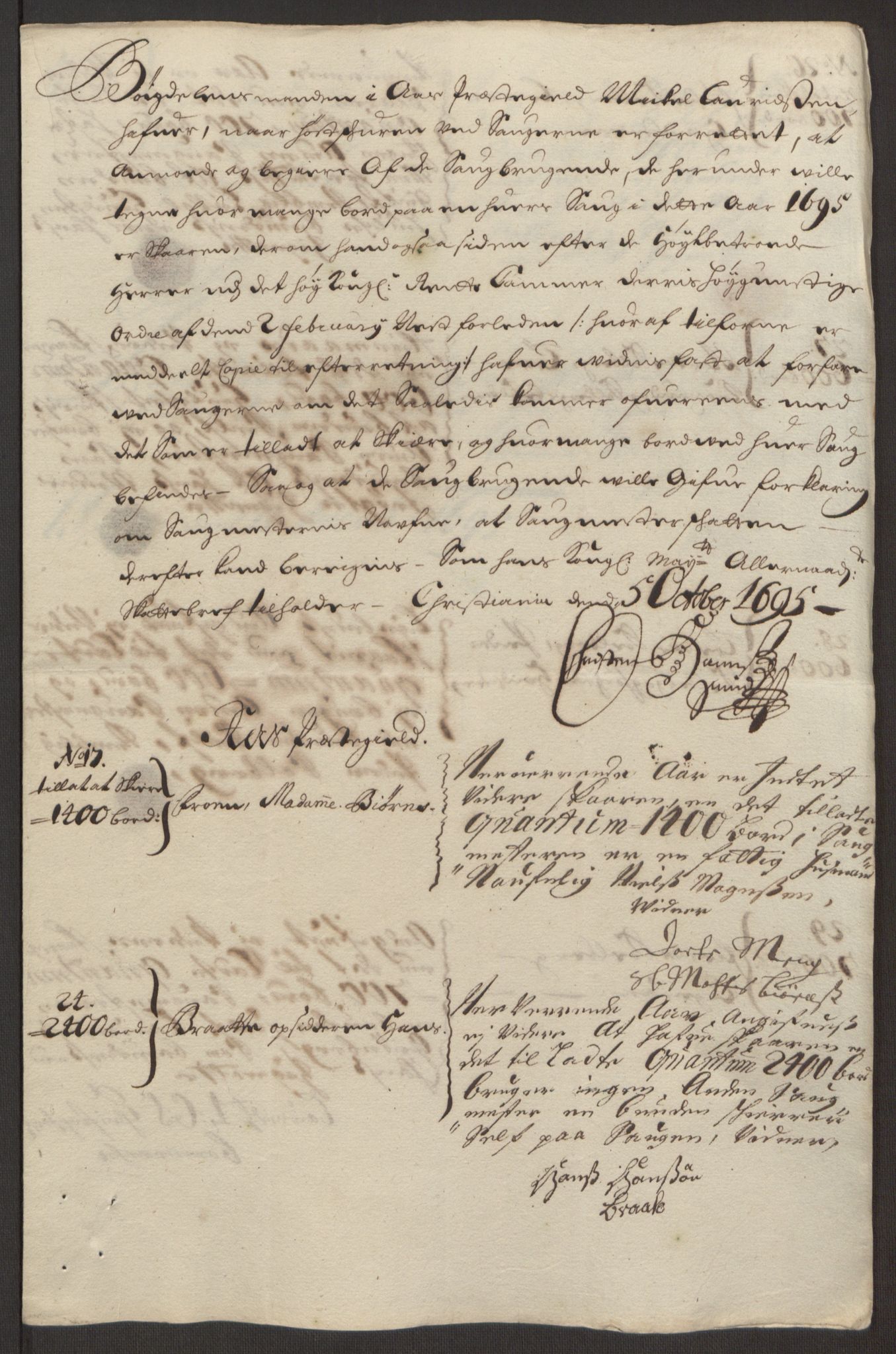 Rentekammeret inntil 1814, Reviderte regnskaper, Fogderegnskap, AV/RA-EA-4092/R10/L0439: Fogderegnskap Aker og Follo, 1695, s. 186