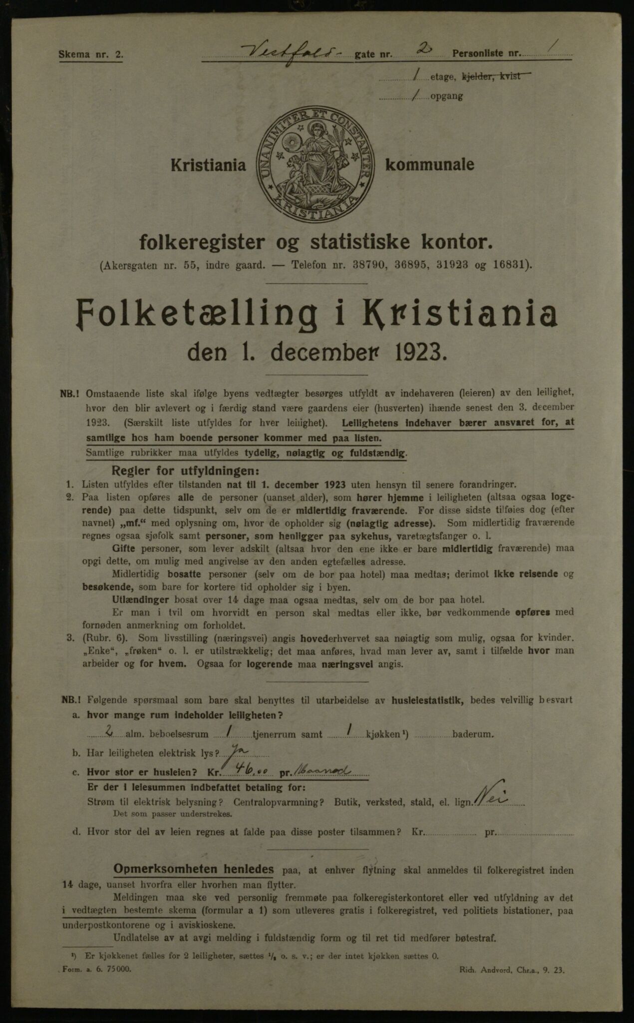 OBA, Kommunal folketelling 1.12.1923 for Kristiania, 1923, s. 135260