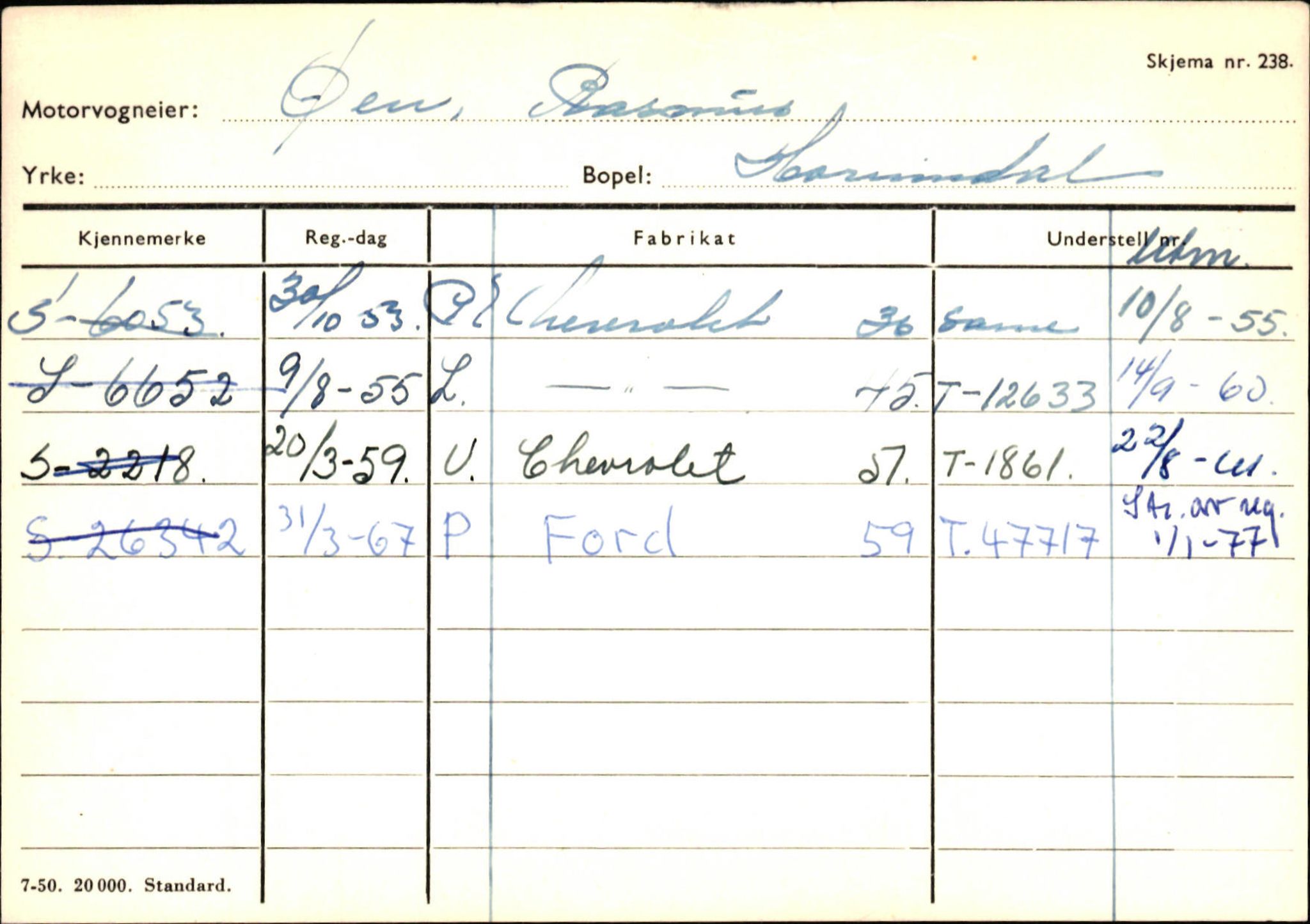 Statens vegvesen, Sogn og Fjordane vegkontor, SAB/A-5301/4/F/L0131: Eigarregister Høyanger P-Å. Stryn S-Å, 1945-1975, s. 2477