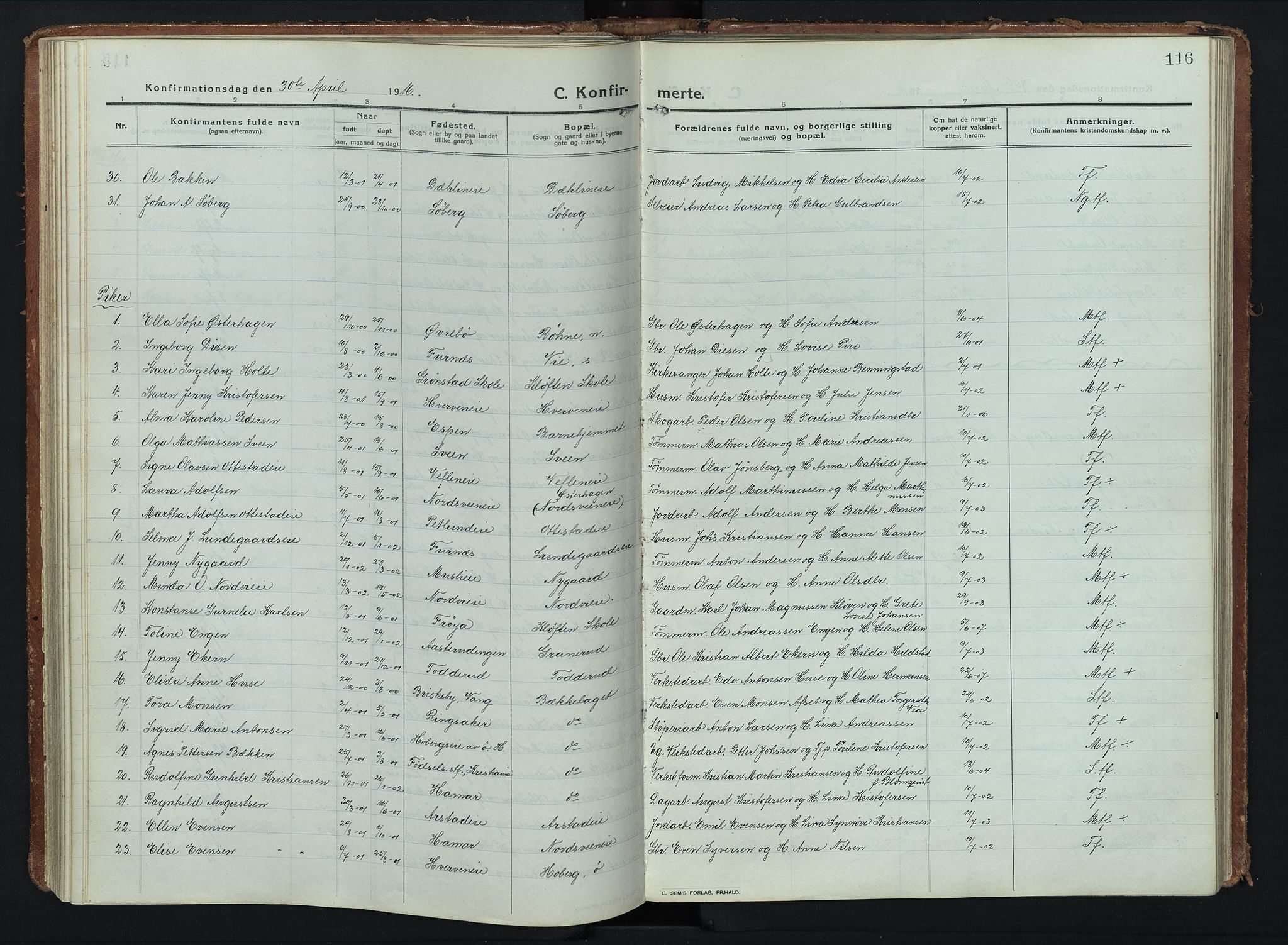 Stange prestekontor, AV/SAH-PREST-002/K/L0028: Ministerialbok nr. 28, 1913-1932, s. 116