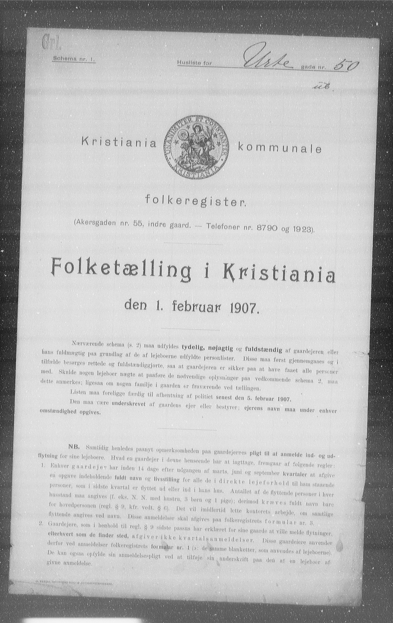 OBA, Kommunal folketelling 1.2.1907 for Kristiania kjøpstad, 1907, s. 61708