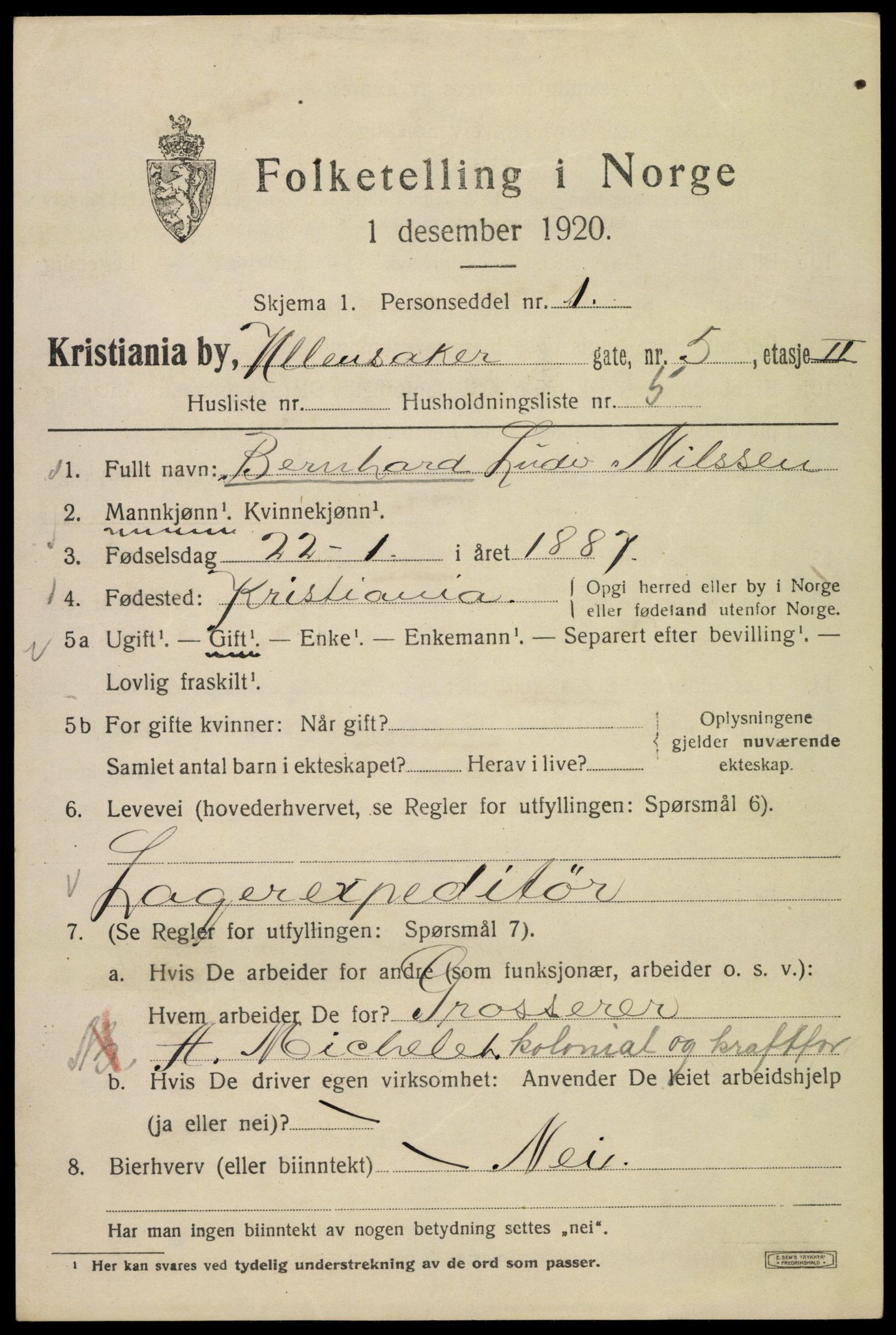 SAO, Folketelling 1920 for 0301 Kristiania kjøpstad, 1920, s. 612447