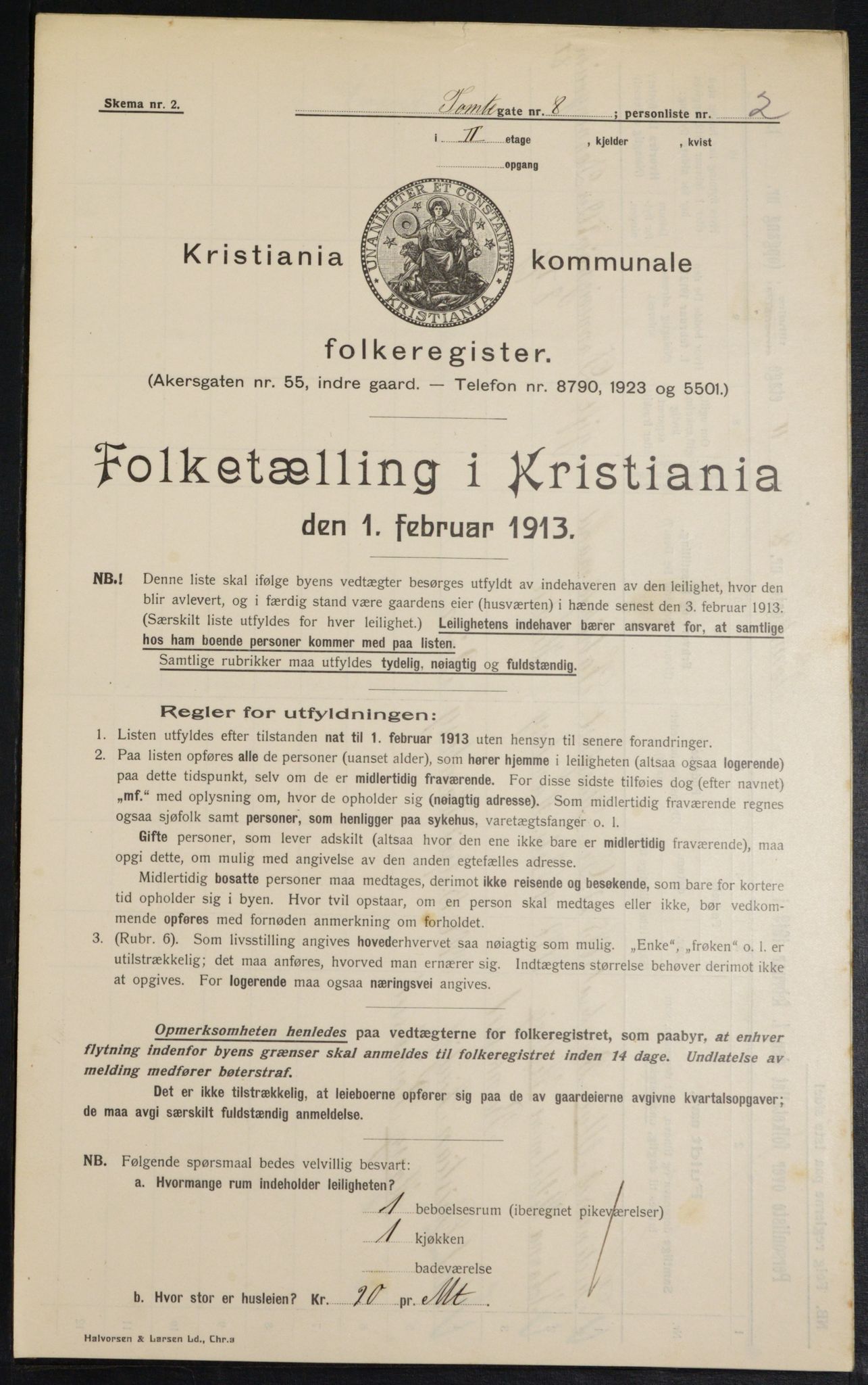 OBA, Kommunal folketelling 1.2.1913 for Kristiania, 1913, s. 113495