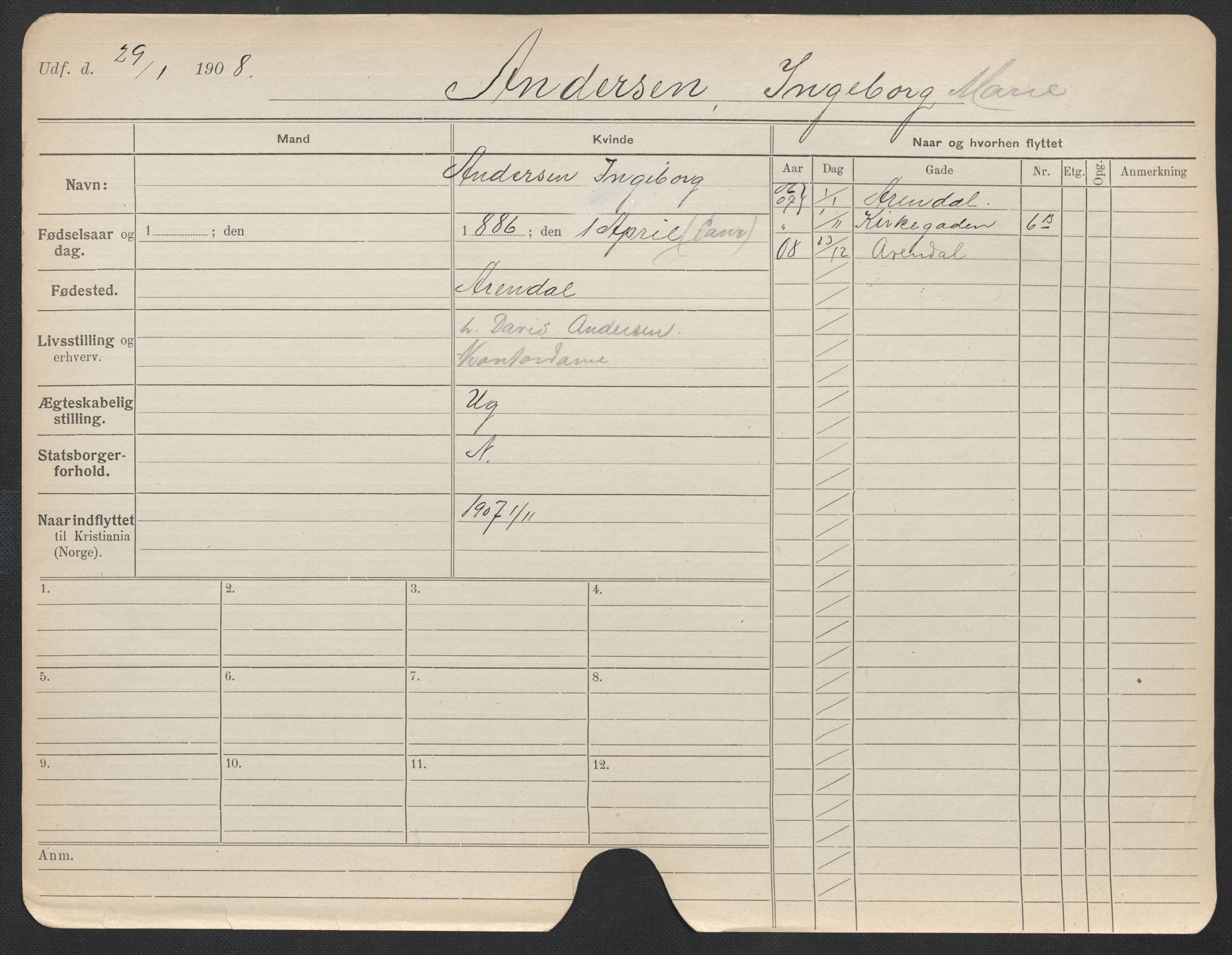 Oslo folkeregister, Registerkort, SAO/A-11715/F/Fa/Fac/L0012: Kvinner, 1906-1914, s. 476a