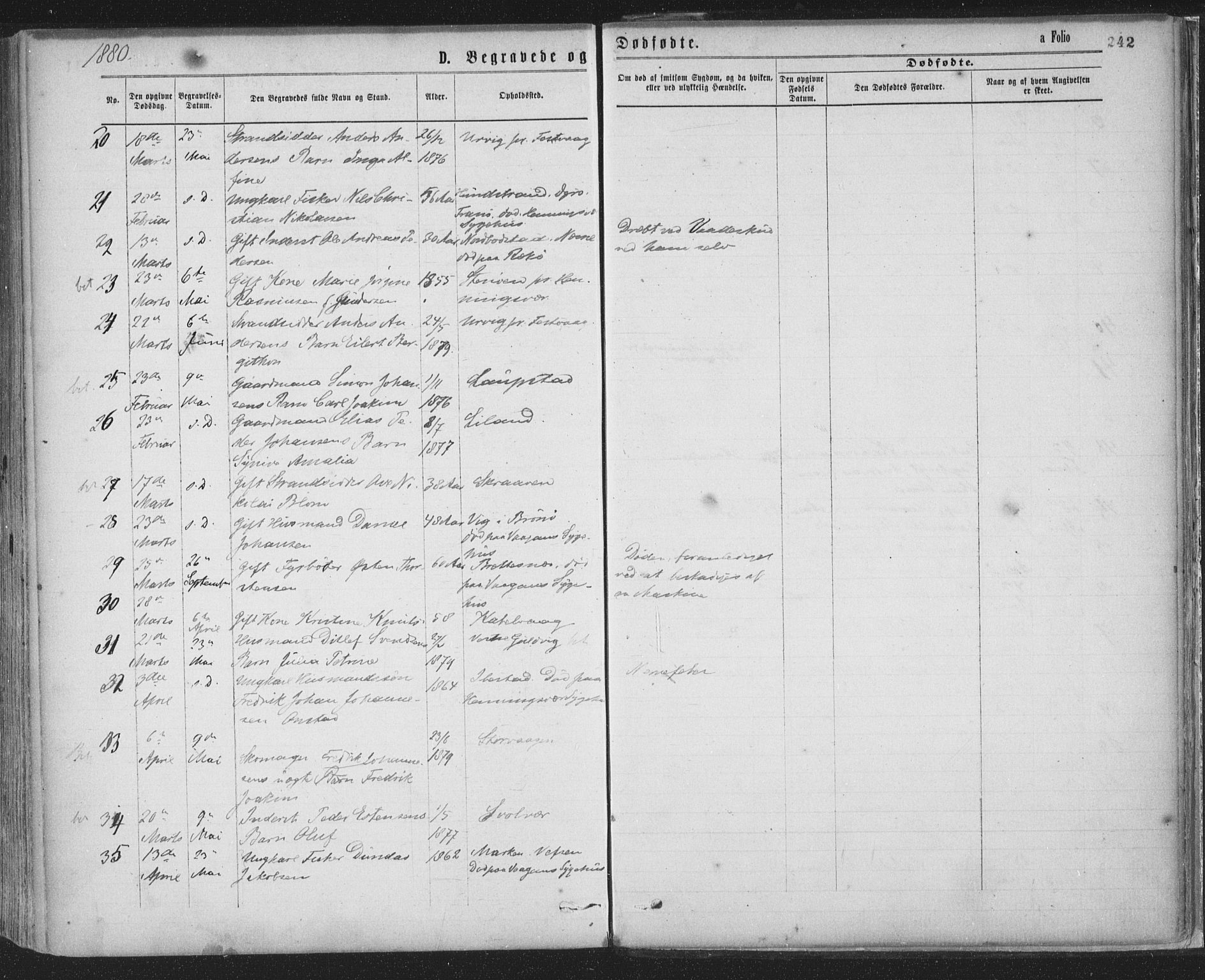 Ministerialprotokoller, klokkerbøker og fødselsregistre - Nordland, SAT/A-1459/874/L1058: Ministerialbok nr. 874A02, 1878-1883, s. 242