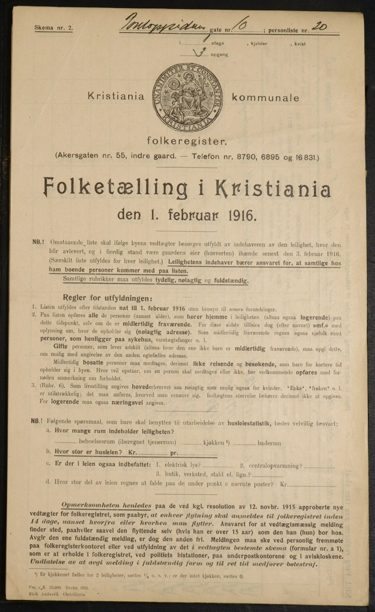 OBA, Kommunal folketelling 1.2.1916 for Kristiania, 1916, s. 82876