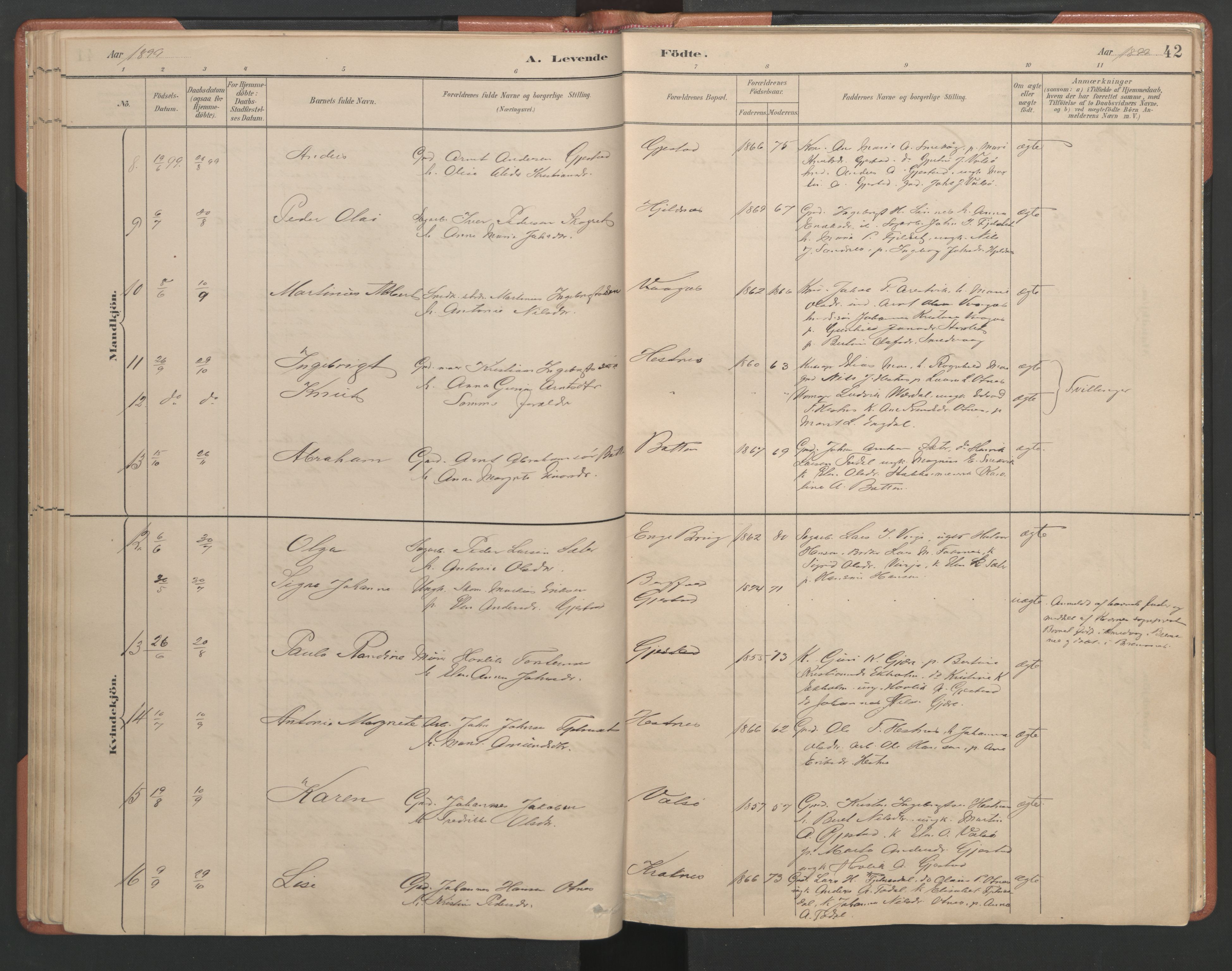 Ministerialprotokoller, klokkerbøker og fødselsregistre - Møre og Romsdal, SAT/A-1454/580/L0926: Klokkerbok nr. 580C01, 1882-1903, s. 42