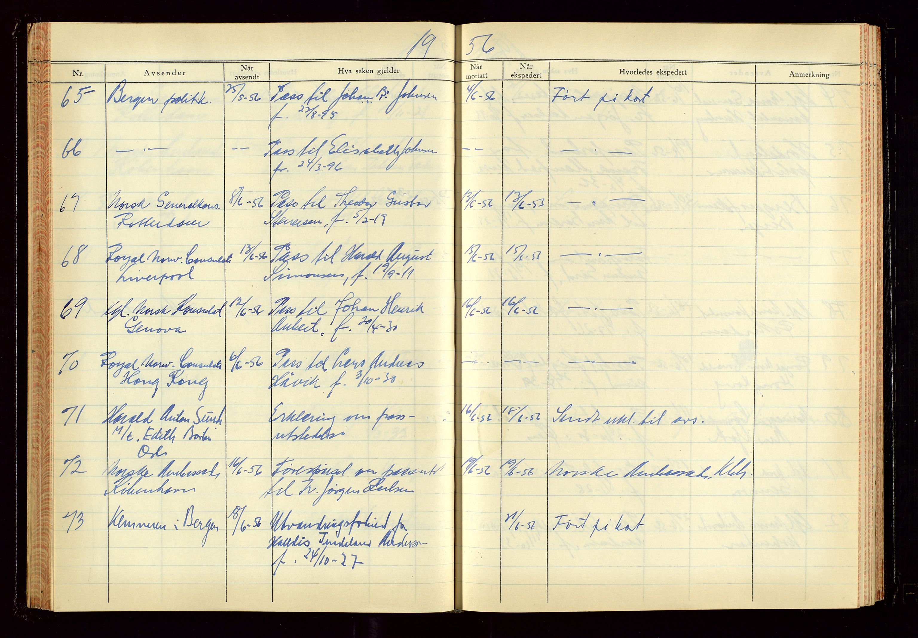 Haugesund politikammer, AV/SAST-A-100440/K/L0007: Passjournal (16 12 53-07 1065), 1953-1965, s. 58