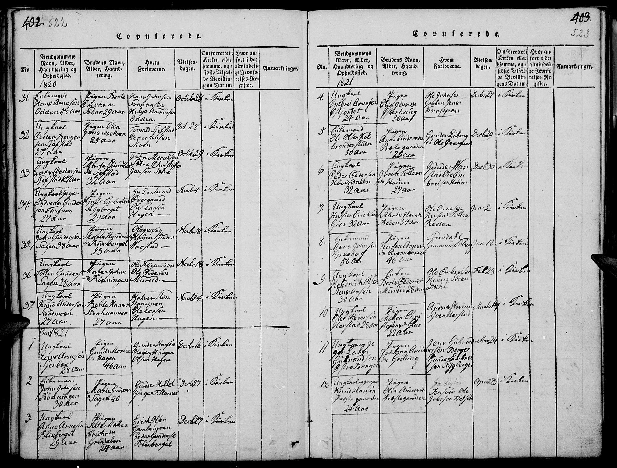 Elverum prestekontor, SAH/PREST-044/H/Ha/Haa/L0007: Ministerialbok nr. 7, 1815-1830, s. 522-523