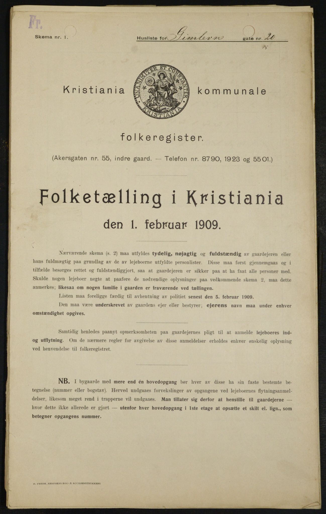 OBA, Kommunal folketelling 1.2.1909 for Kristiania kjøpstad, 1909, s. 26482