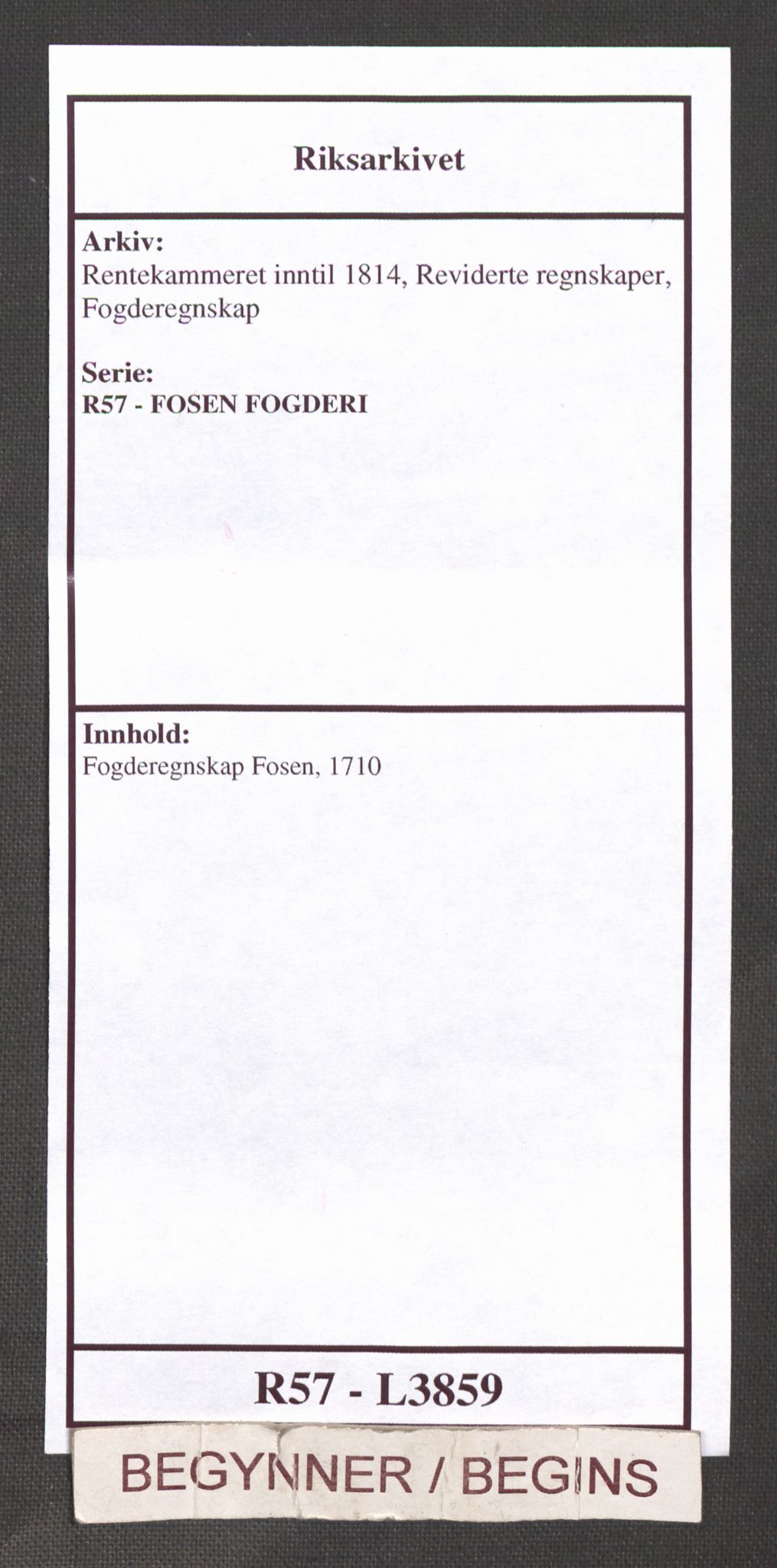 Rentekammeret inntil 1814, Reviderte regnskaper, Fogderegnskap, AV/RA-EA-4092/R57/L3859: Fogderegnskap Fosen, 1710, s. 1