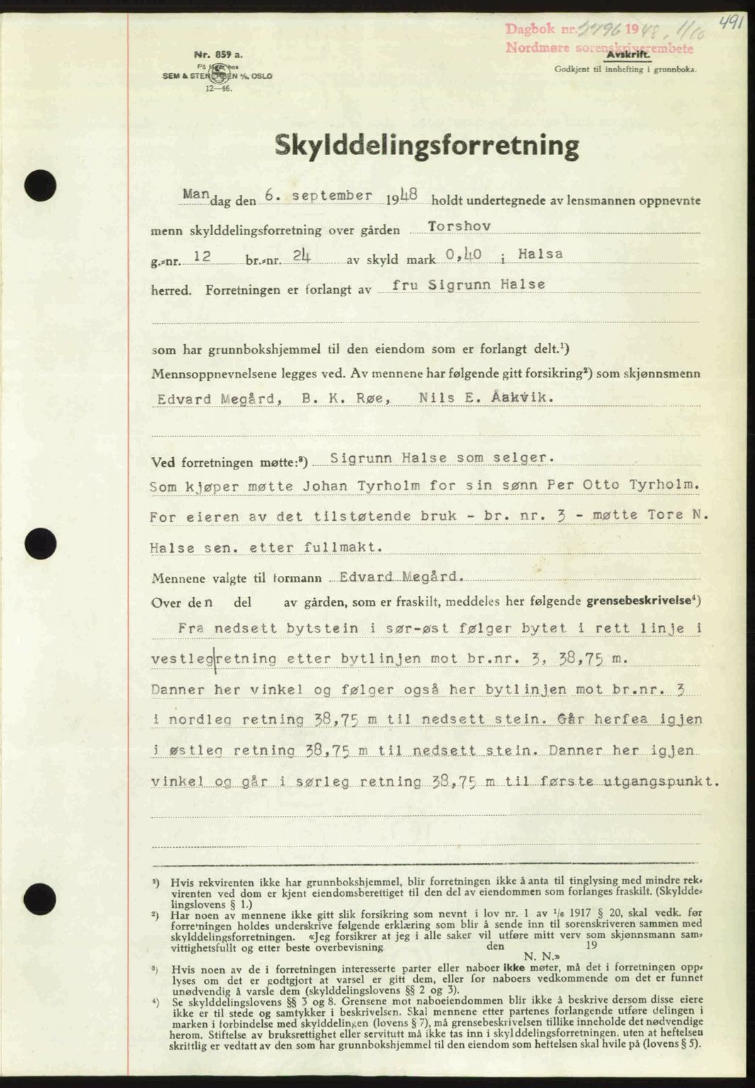 Nordmøre sorenskriveri, AV/SAT-A-4132/1/2/2Ca: Pantebok nr. A109, 1948-1948, Dagboknr: 2796/1948