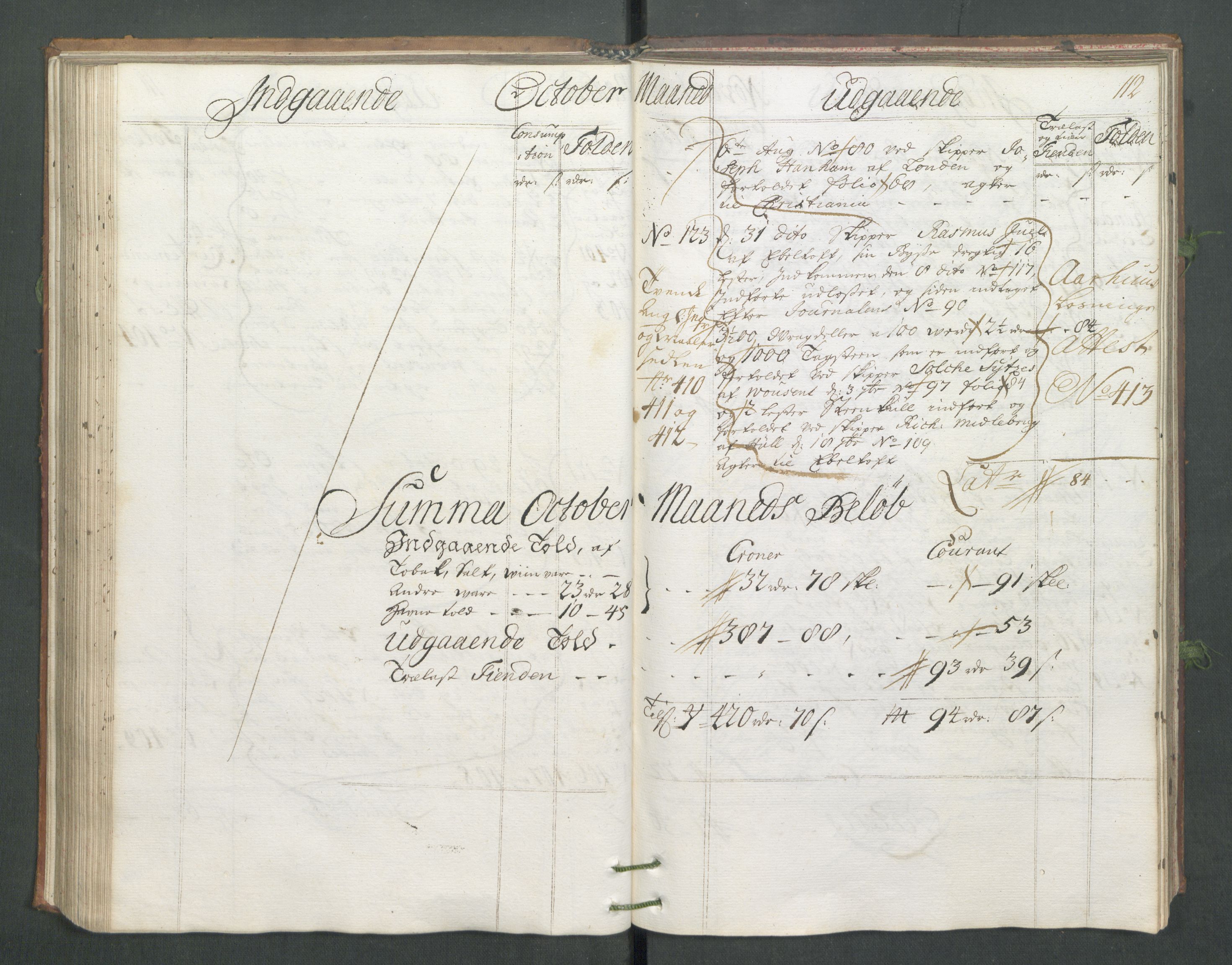 Generaltollkammeret, tollregnskaper, AV/RA-EA-5490/R02/L0006/0001: Tollregnskaper Fredrikstad / Hovedtollbok, 1731, s. 112