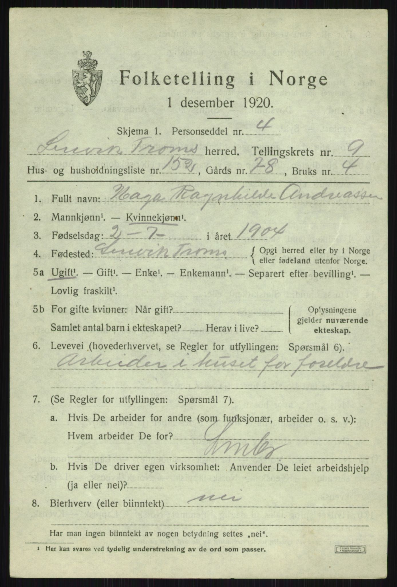 SATØ, Folketelling 1920 for 1931 Lenvik herred, 1920, s. 14130