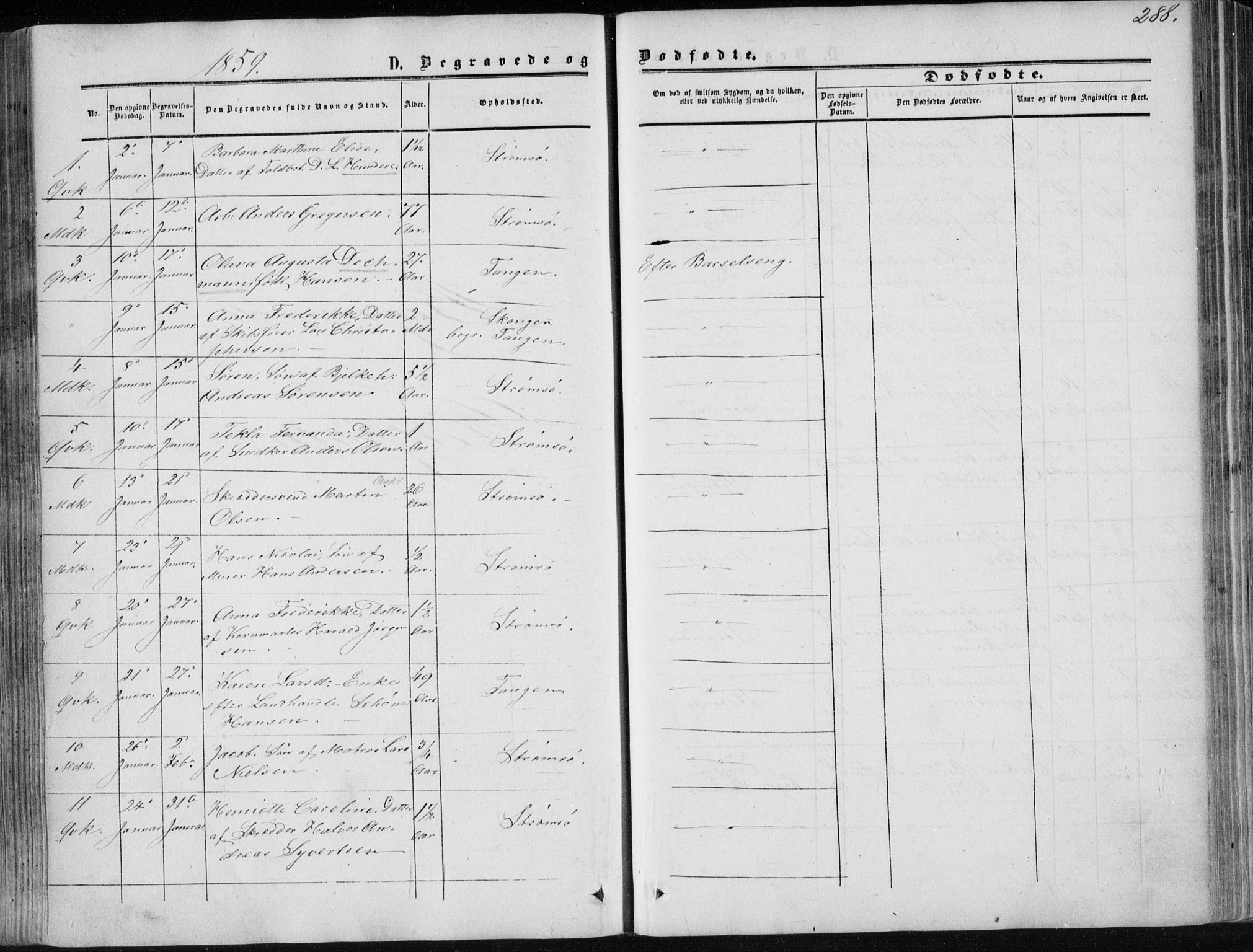 Strømsø kirkebøker, AV/SAKO-A-246/F/Fa/L0015: Ministerialbok nr. I 15, 1859-1868, s. 288
