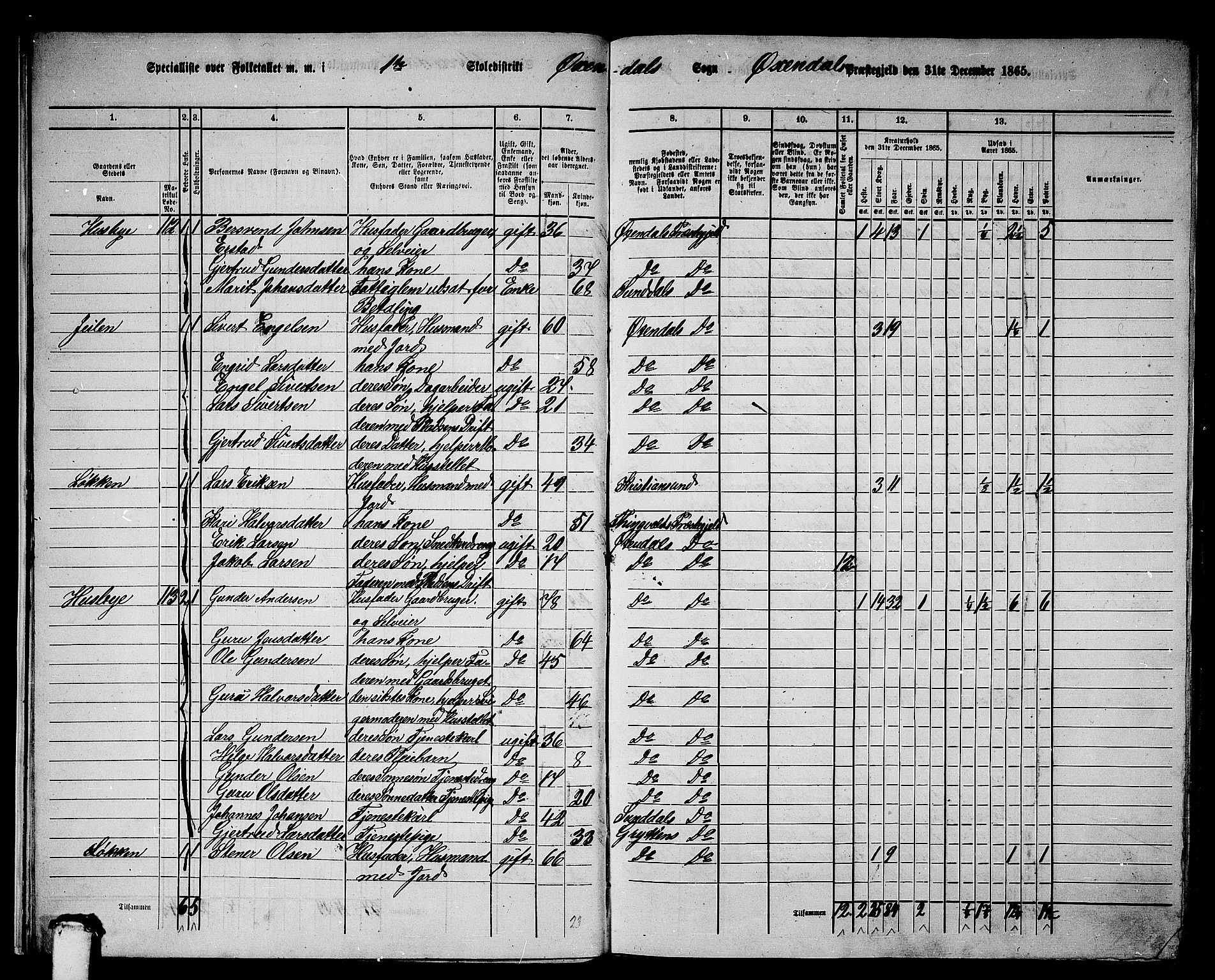 RA, Folketelling 1865 for 1561P Øksendal prestegjeld, 1865, s. 12