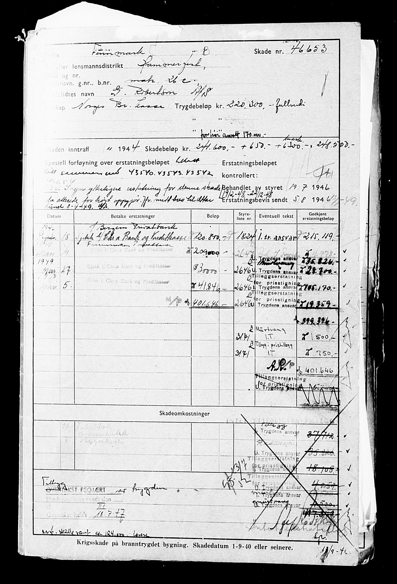 Krigsskadetrygdene for bygninger og løsøre, AV/RA-S-1548/V/L0009: Bygning. Trygdete skader inntruffet etter 1/9-40. Skadenr. 46653-49732. positiv Original, 1940-1945