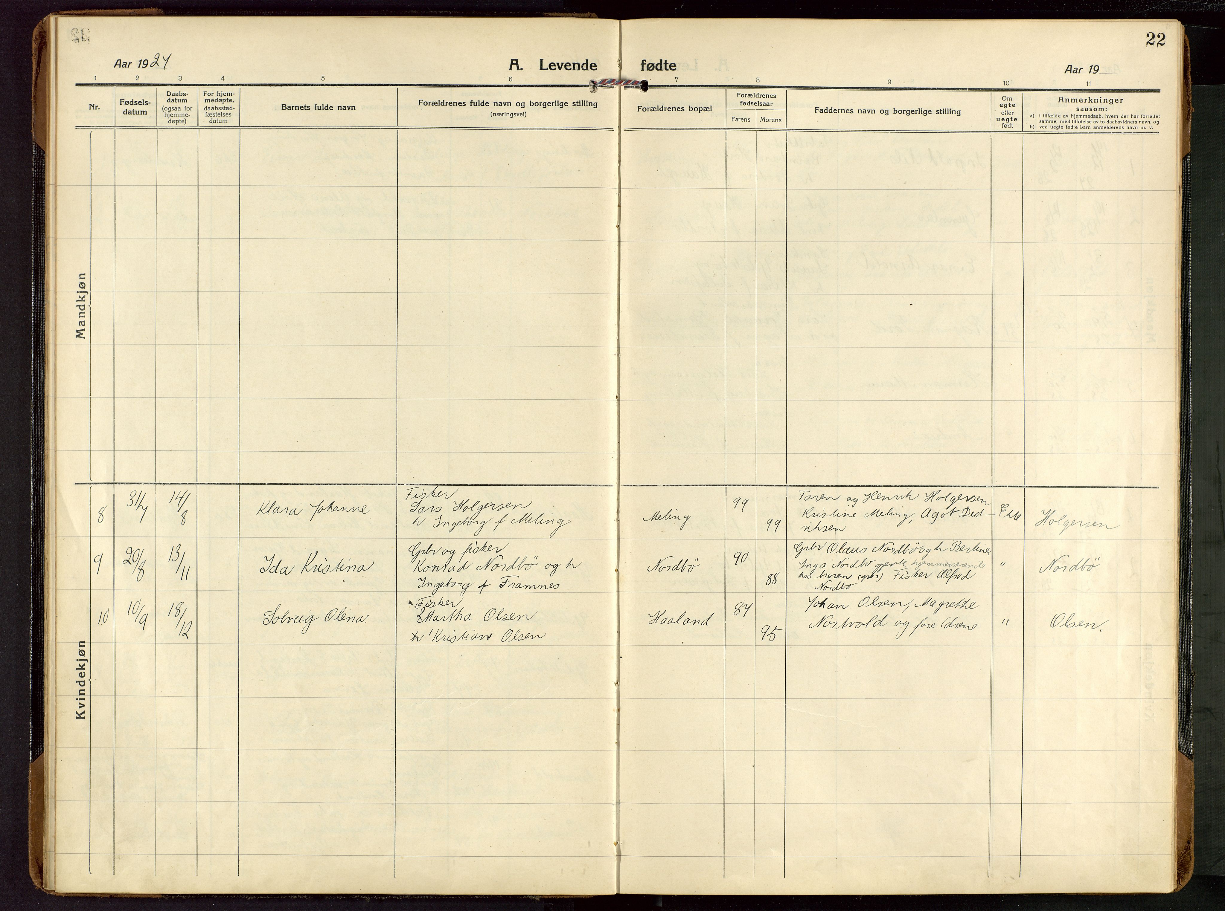 Rennesøy sokneprestkontor, AV/SAST-A -101827/H/Ha/Haa/L0018: Ministerialbok nr. A 18, 1917-1937, s. 22