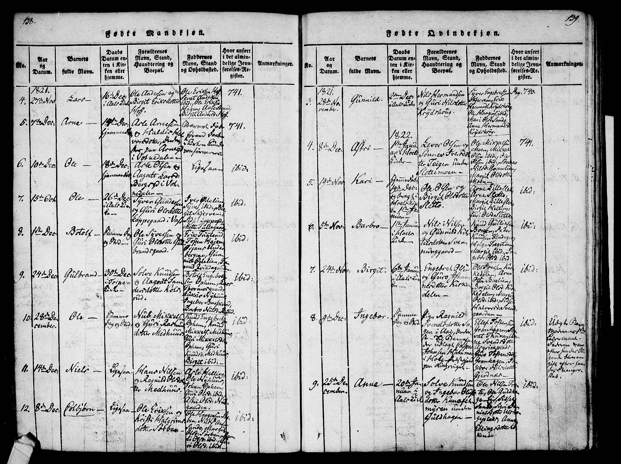 Ål kirkebøker, AV/SAKO-A-249/F/Fa/L0004: Ministerialbok nr. I 4, 1815-1825, s. 138-139