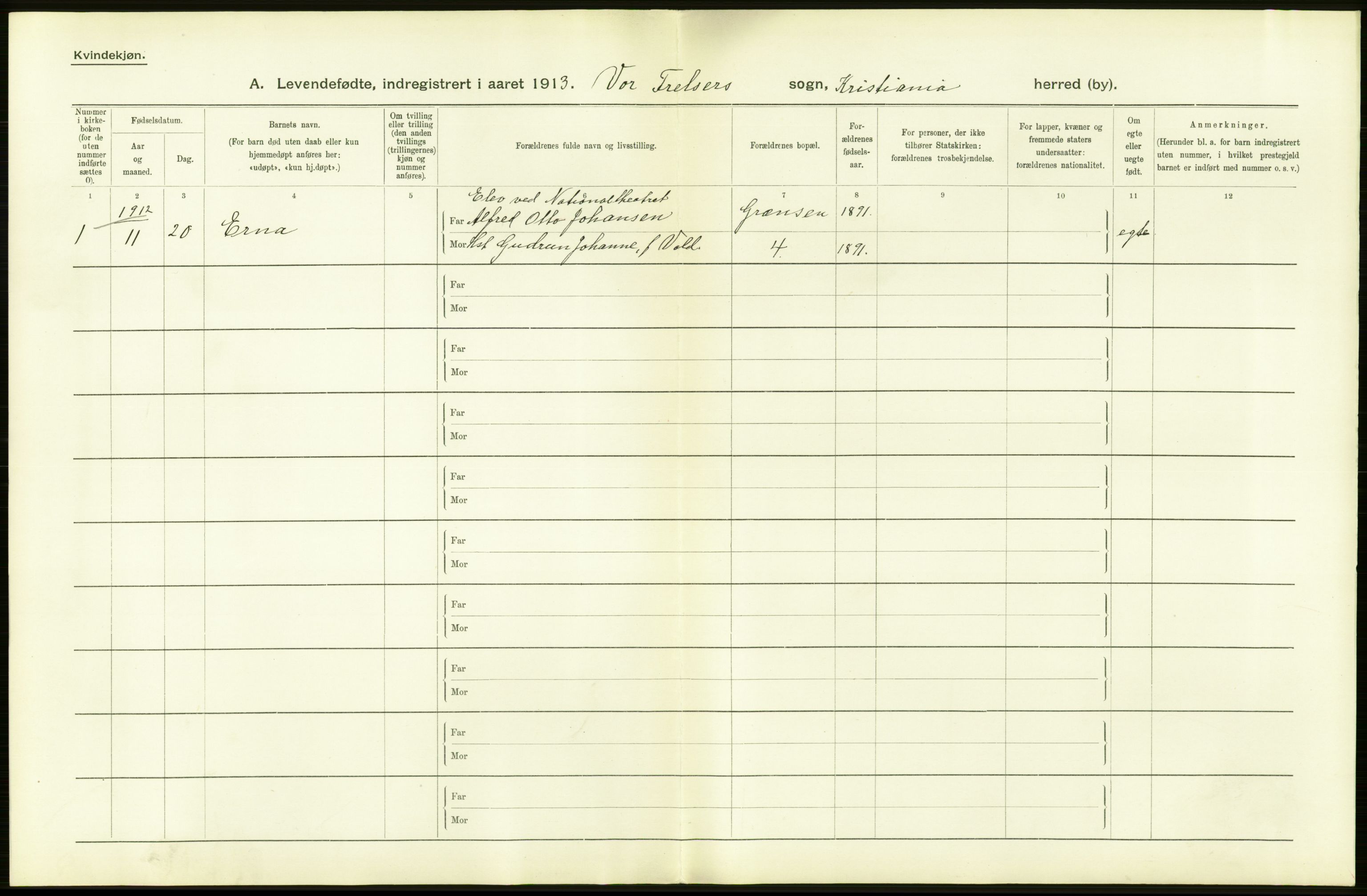 Statistisk sentralbyrå, Sosiodemografiske emner, Befolkning, RA/S-2228/D/Df/Dfb/Dfbc/L0006: Kristiania: Levendefødte menn og kvinner., 1913, s. 640