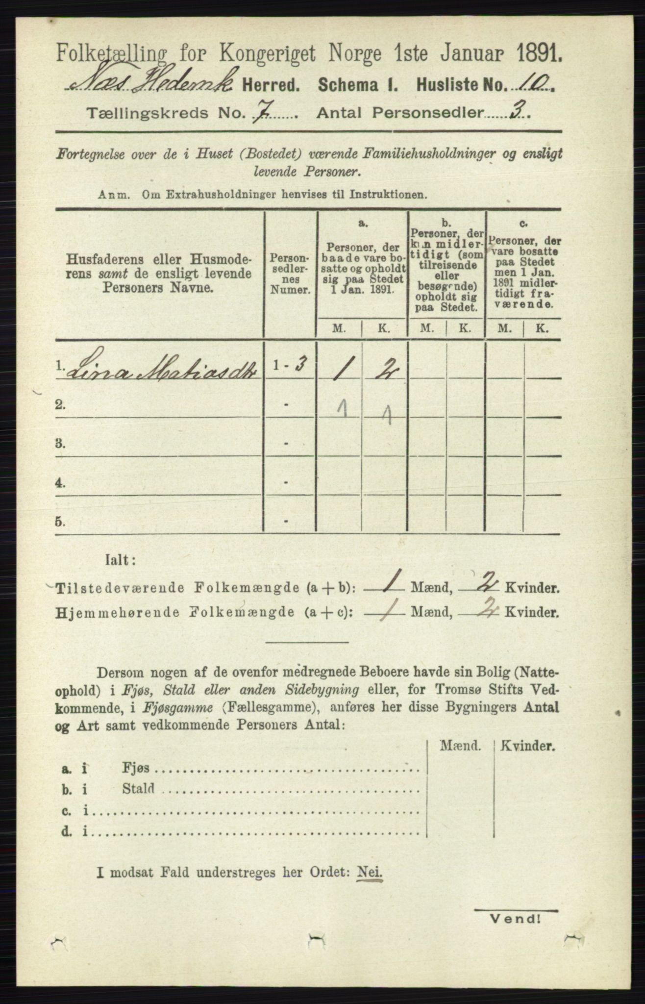 RA, Folketelling 1891 for 0411 Nes herred, 1891, s. 3838