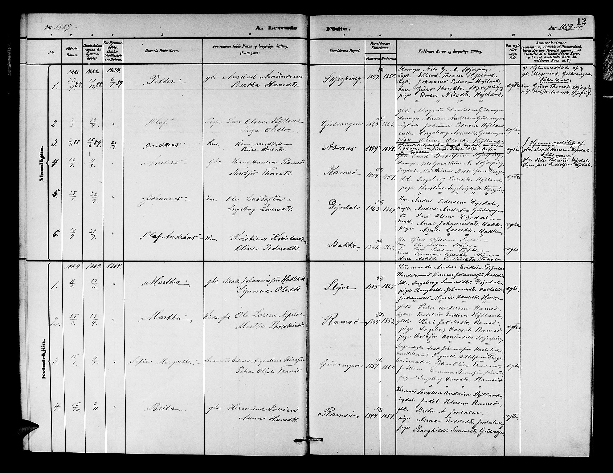 Aurland sokneprestembete, SAB/A-99937/H/Hb/Hbc/L0002: Klokkerbok nr. C 2, 1883-1900, s. 12