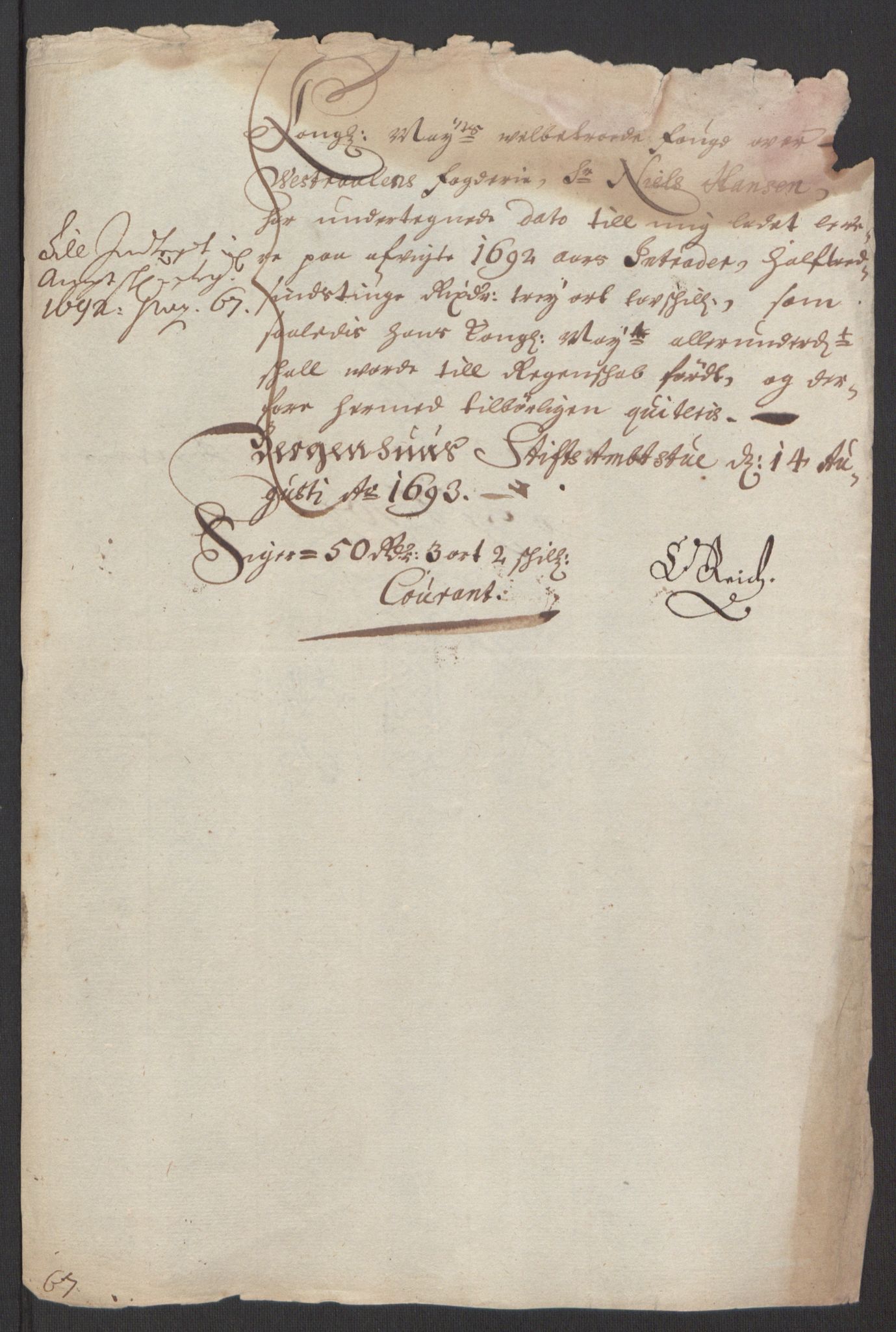 Rentekammeret inntil 1814, Reviderte regnskaper, Fogderegnskap, RA/EA-4092/R67/L4676: Fogderegnskap Vesterålen, Andenes og Lofoten, 1691-1693, s. 221