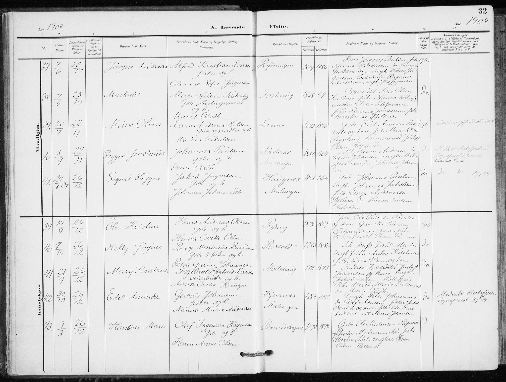 Målselv sokneprestembete, AV/SATØ-S-1311/G/Ga/Gaa/L0011kirke: Ministerialbok nr. 11, 1904-1918, s. 32