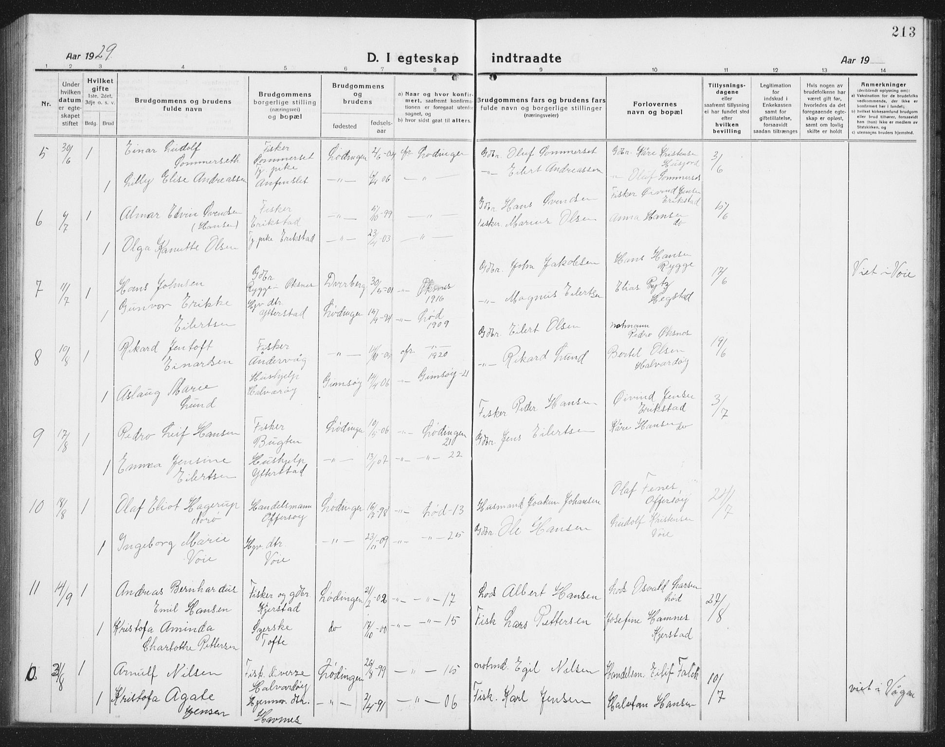 Ministerialprotokoller, klokkerbøker og fødselsregistre - Nordland, AV/SAT-A-1459/872/L1049: Klokkerbok nr. 872C05, 1920-1938, s. 213