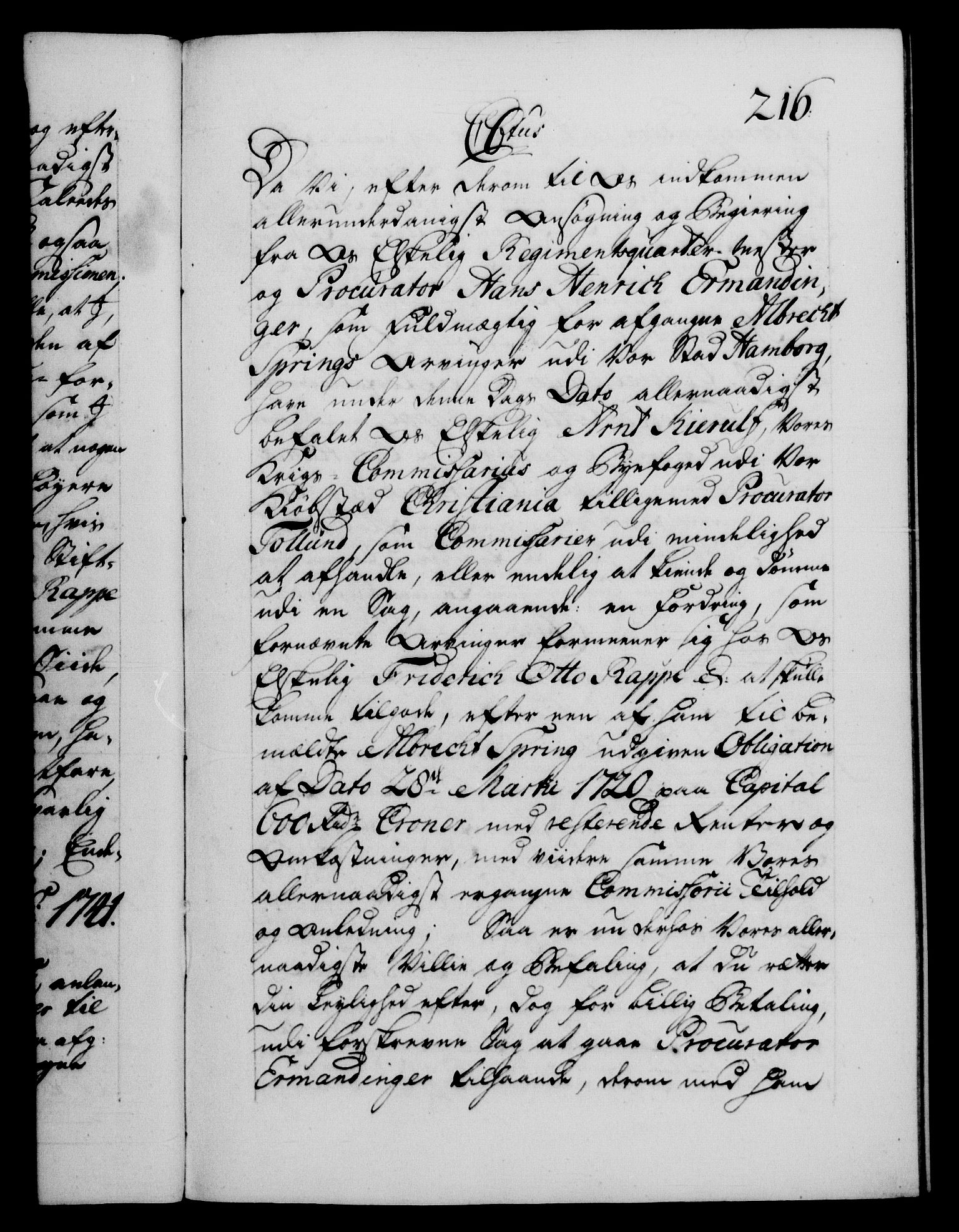 Danske Kanselli 1572-1799, AV/RA-EA-3023/F/Fc/Fca/Fcab/L0029: Norske tegnelser, 1741-1743, s. 216a