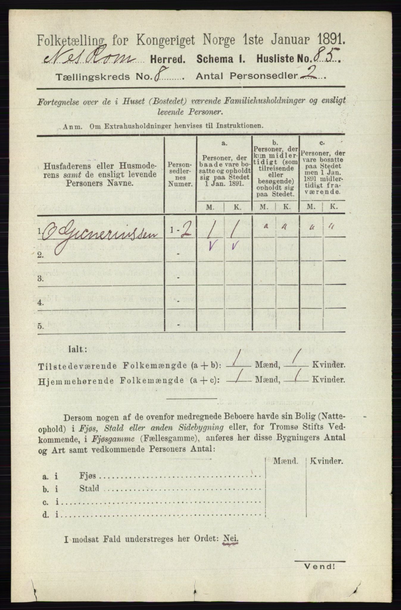 RA, Folketelling 1891 for 0236 Nes herred, 1891, s. 4565