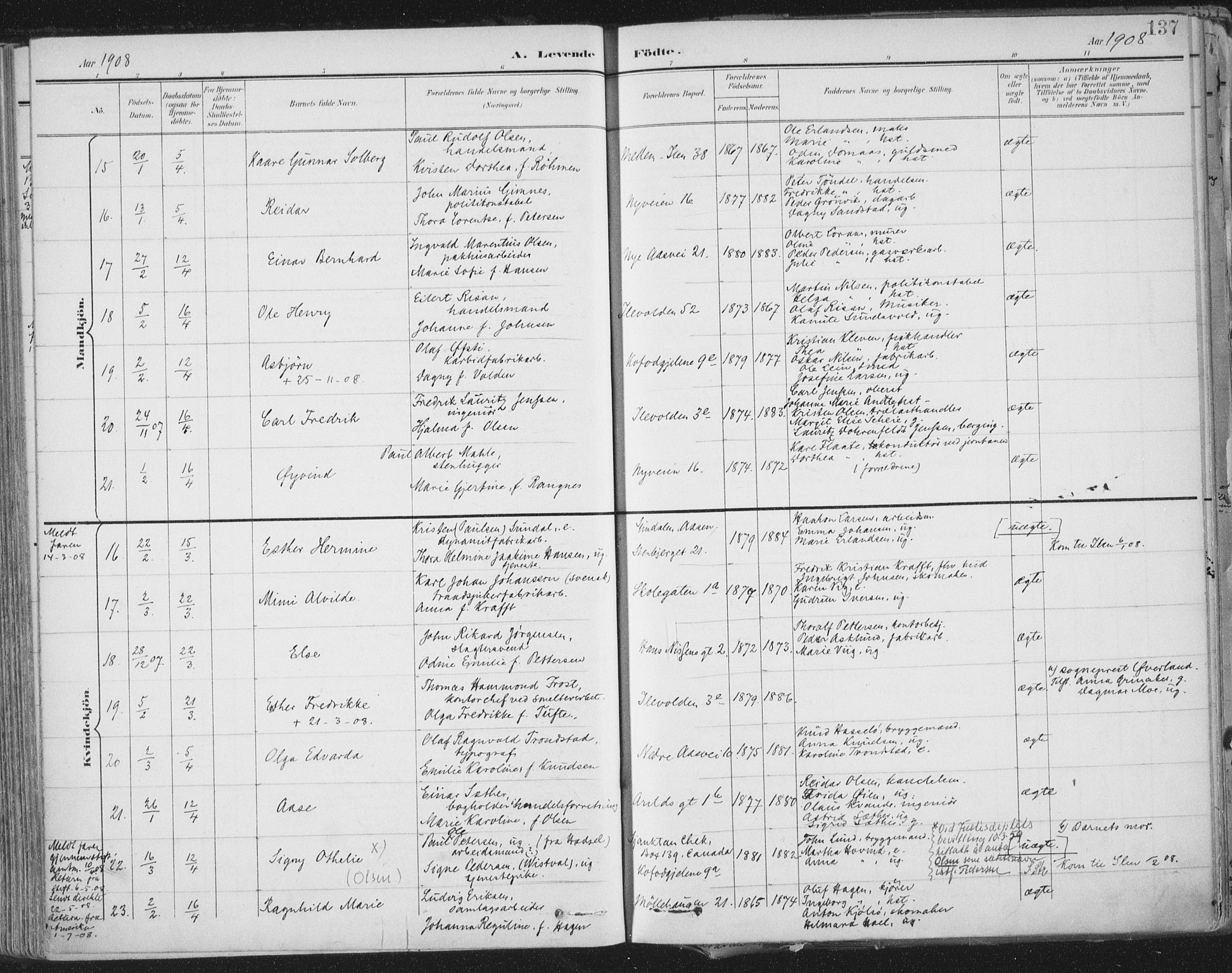 Ministerialprotokoller, klokkerbøker og fødselsregistre - Sør-Trøndelag, SAT/A-1456/603/L0167: Ministerialbok nr. 603A06, 1896-1932, s. 137