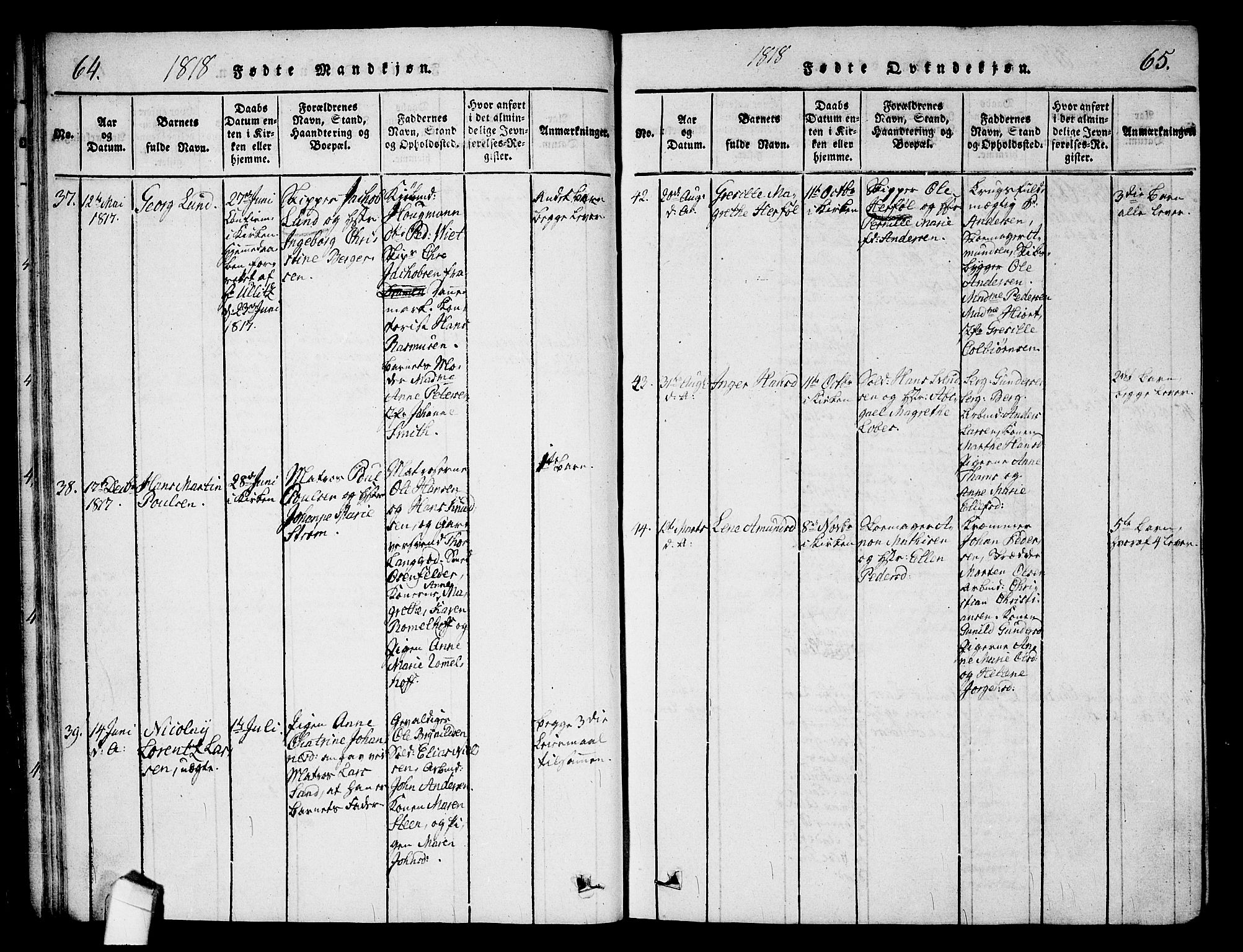 Halden prestekontor Kirkebøker, AV/SAO-A-10909/G/Ga/L0001: Klokkerbok nr. 1, 1815-1833, s. 64-65
