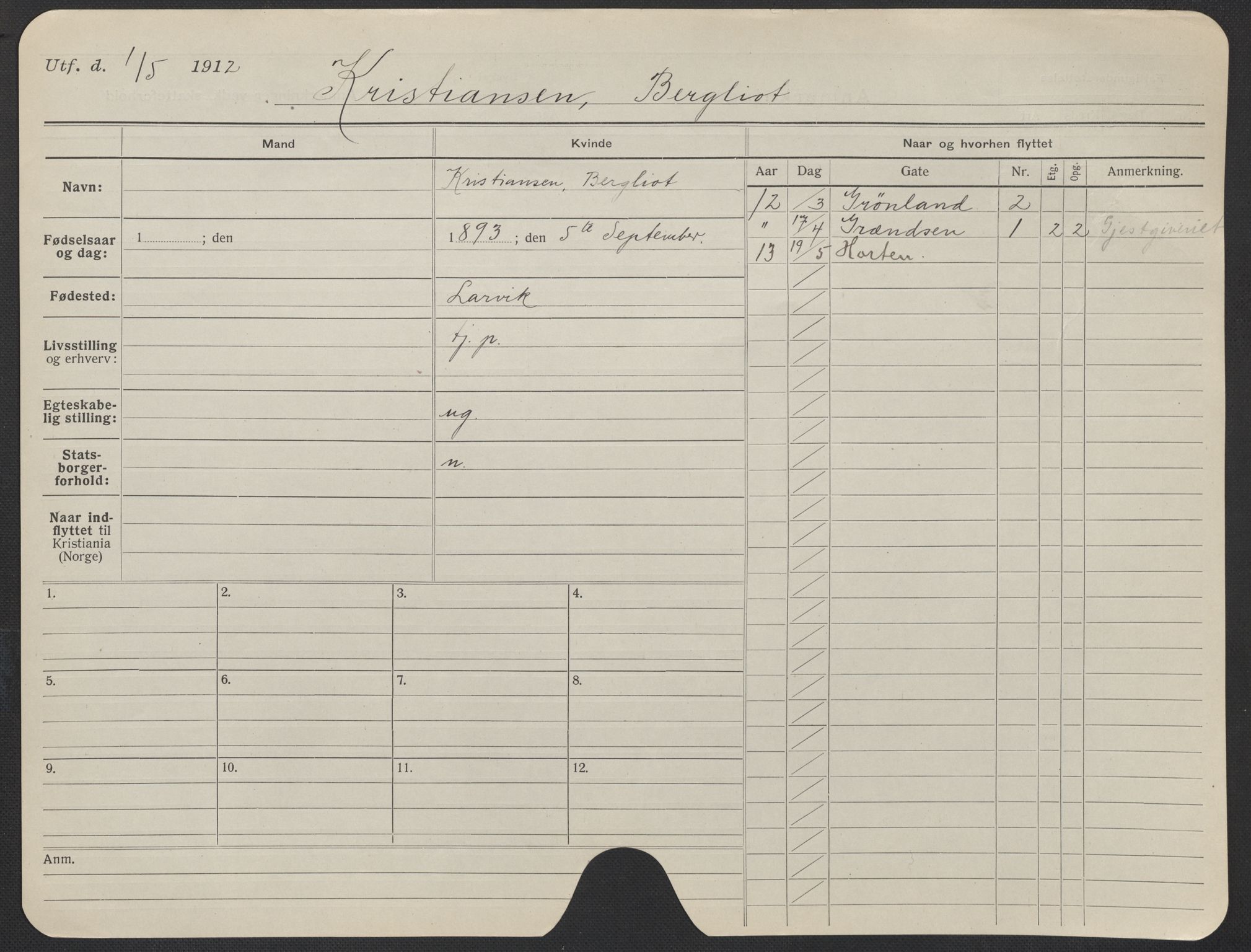 Oslo folkeregister, Registerkort, AV/SAO-A-11715/F/Fa/Fac/L0019: Kvinner, 1906-1914, s. 246a