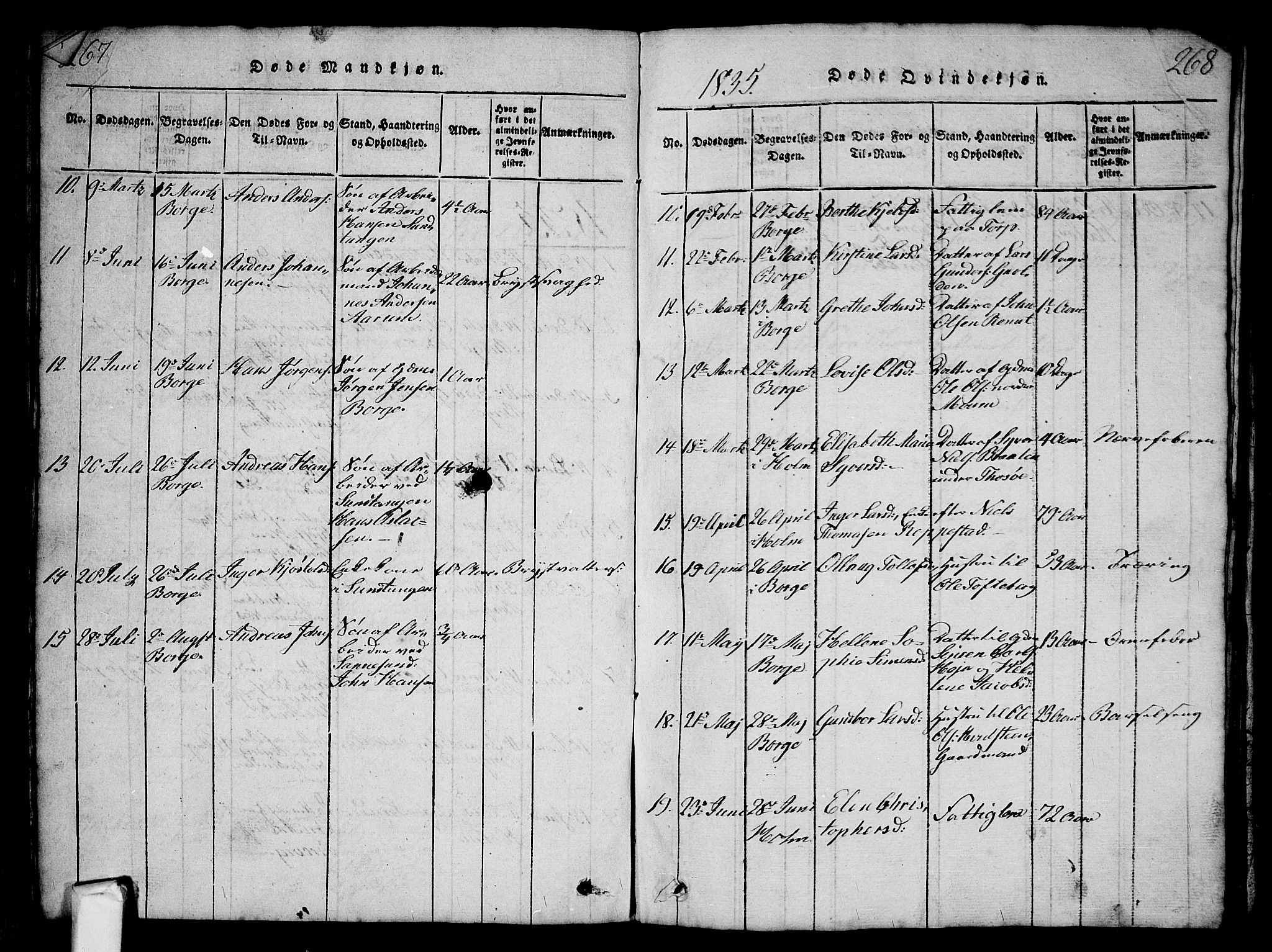 Borge prestekontor Kirkebøker, AV/SAO-A-10903/G/Ga/L0001: Klokkerbok nr.  I 1, 1815-1835, s. 267-268