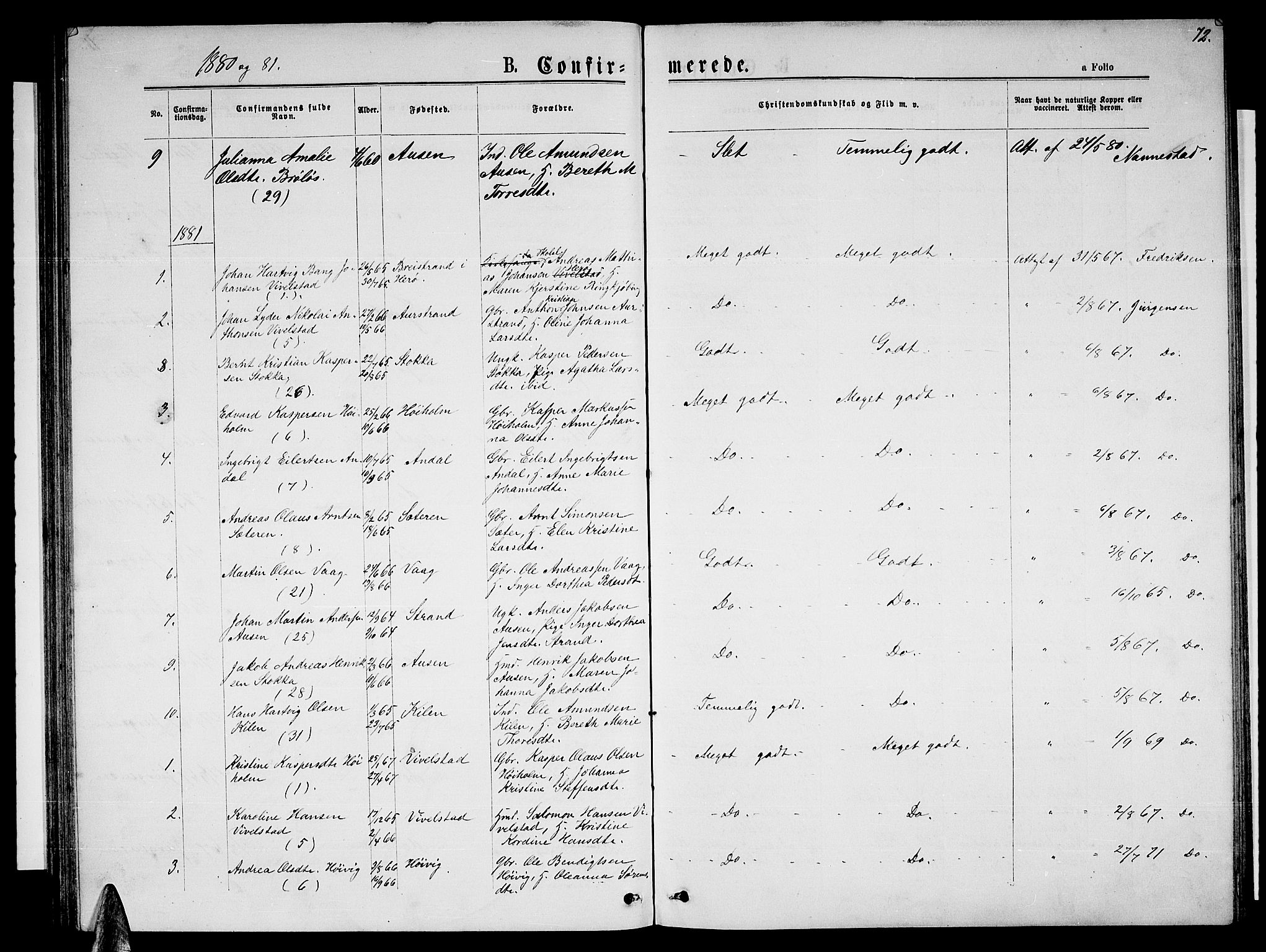 Ministerialprotokoller, klokkerbøker og fødselsregistre - Nordland, SAT/A-1459/819/L0276: Klokkerbok nr. 819C02, 1869-1887, s. 72