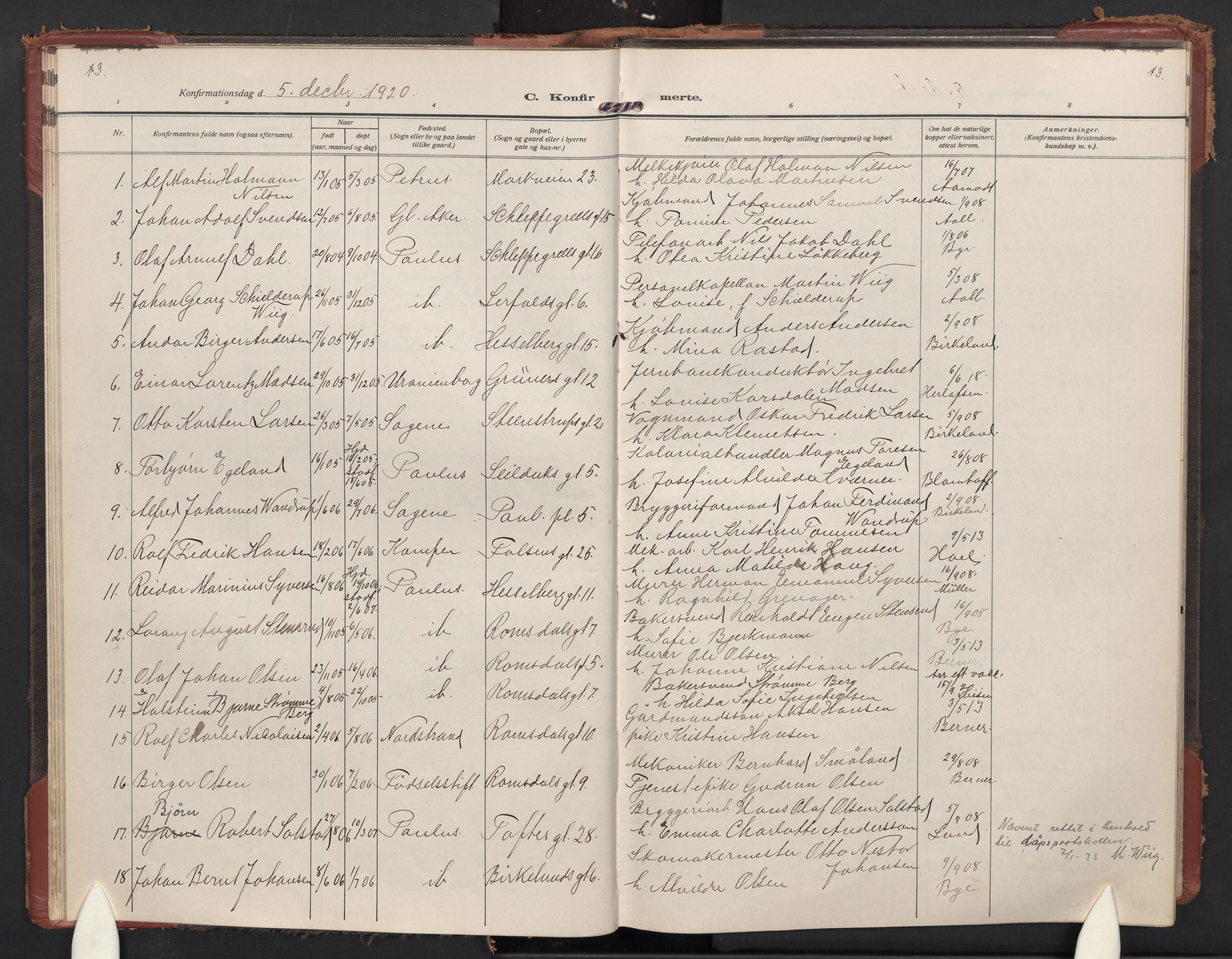 Paulus prestekontor Kirkebøker, AV/SAO-A-10871/F/Fa/L0026: Ministerialbok nr. 26, 1920-1932, s. 13