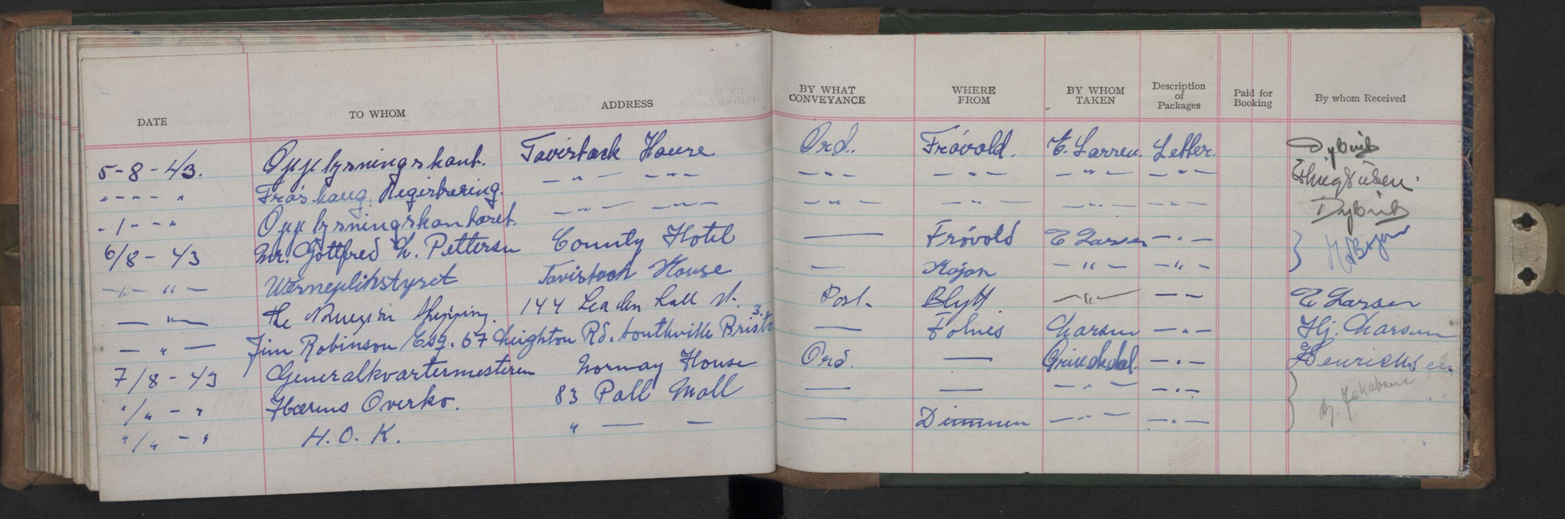 Forsvarets Overkommando. 2. kontor. Arkiv 8.3 (FO.II/8.3). Korrespondanse FD/E og FO.II, AV/RA-RAFA-7141/Dac/Dacb/L0005: Utgående postjournaler, 1942-1944, s. 297