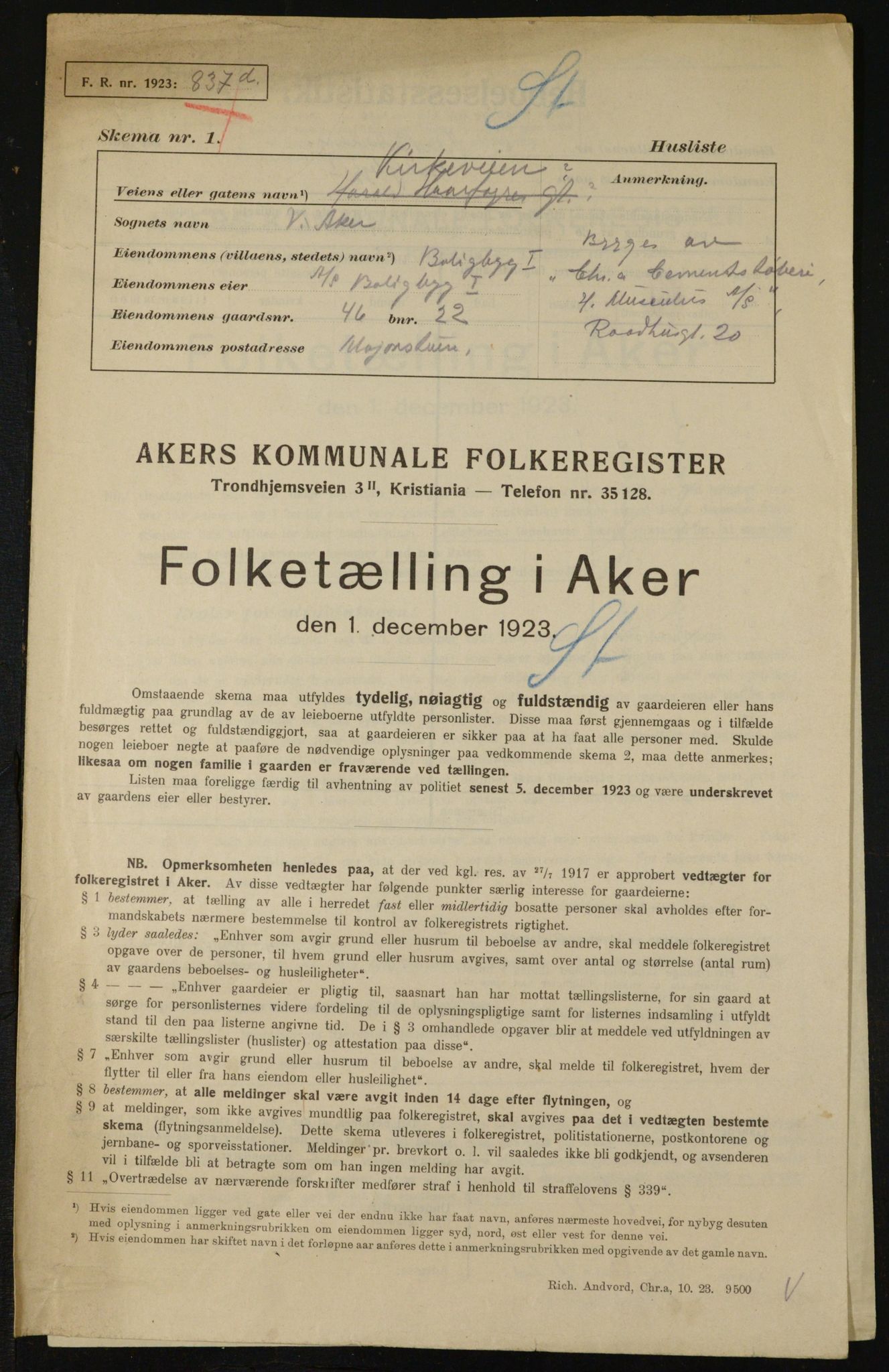 , Kommunal folketelling 1.12.1923 for Aker, 1923, s. 12919