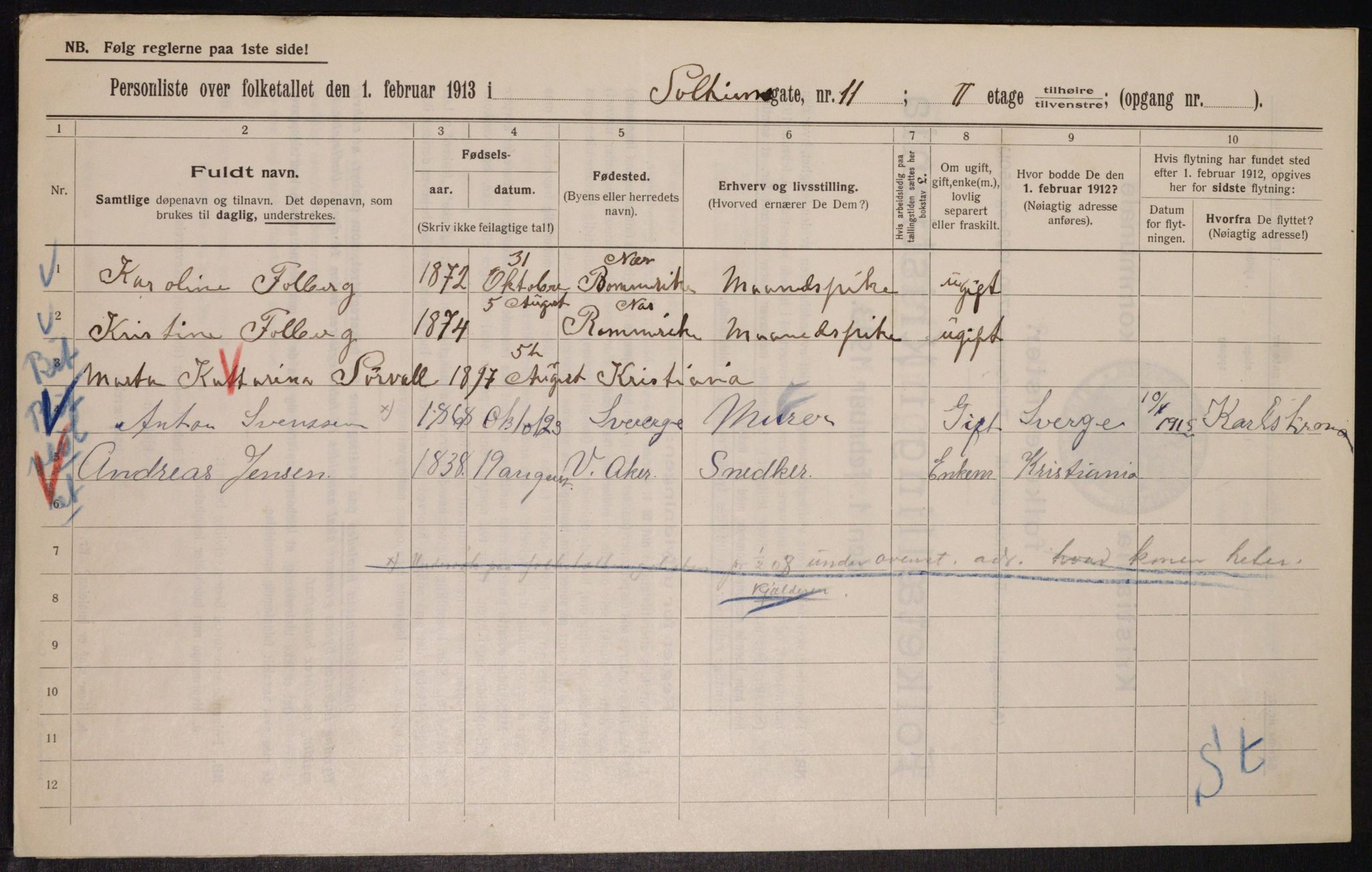 OBA, Kommunal folketelling 1.2.1913 for Kristiania, 1913, s. 99644