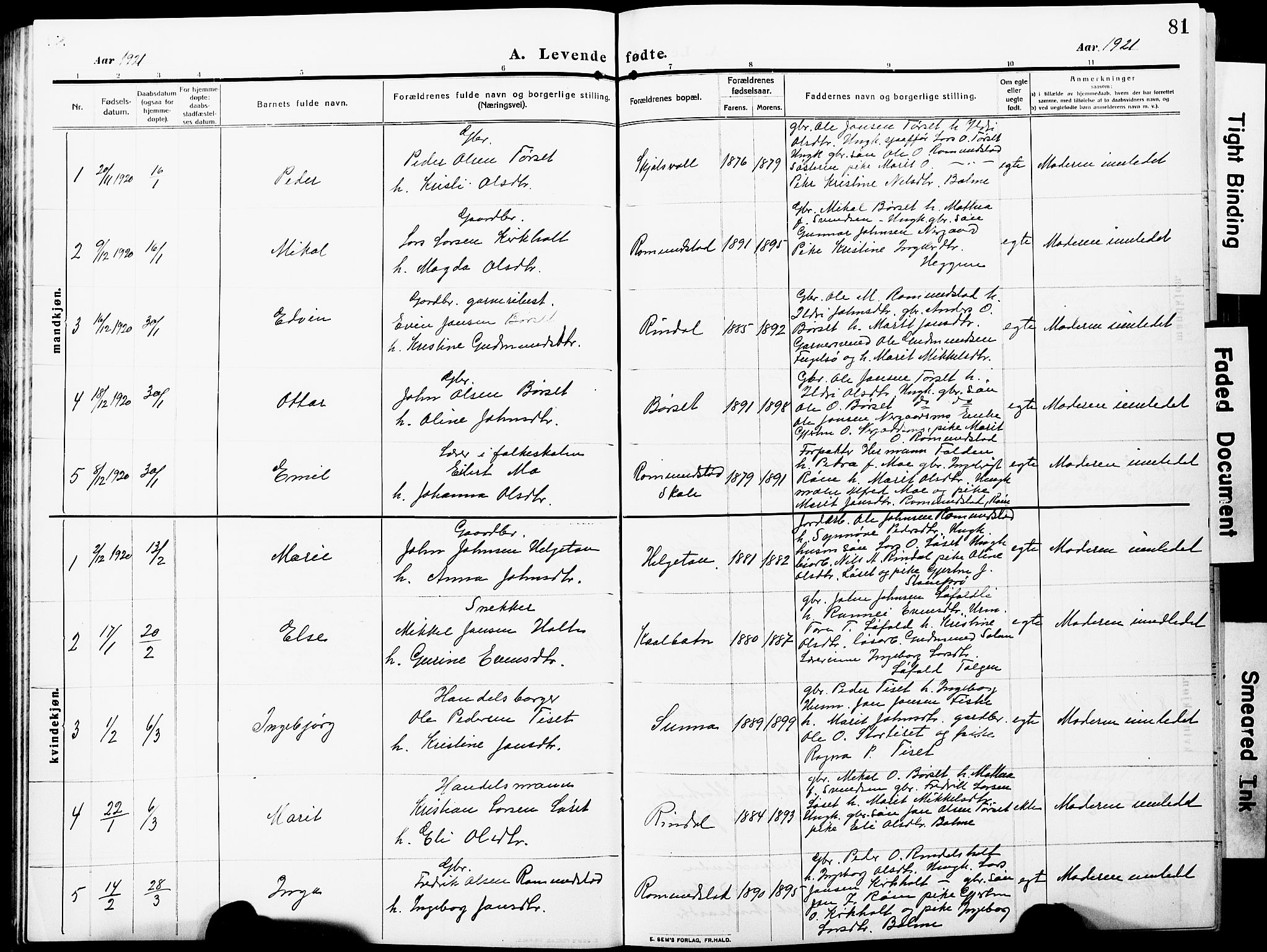 Ministerialprotokoller, klokkerbøker og fødselsregistre - Møre og Romsdal, AV/SAT-A-1454/598/L1079: Klokkerbok nr. 598C04, 1909-1927, s. 81