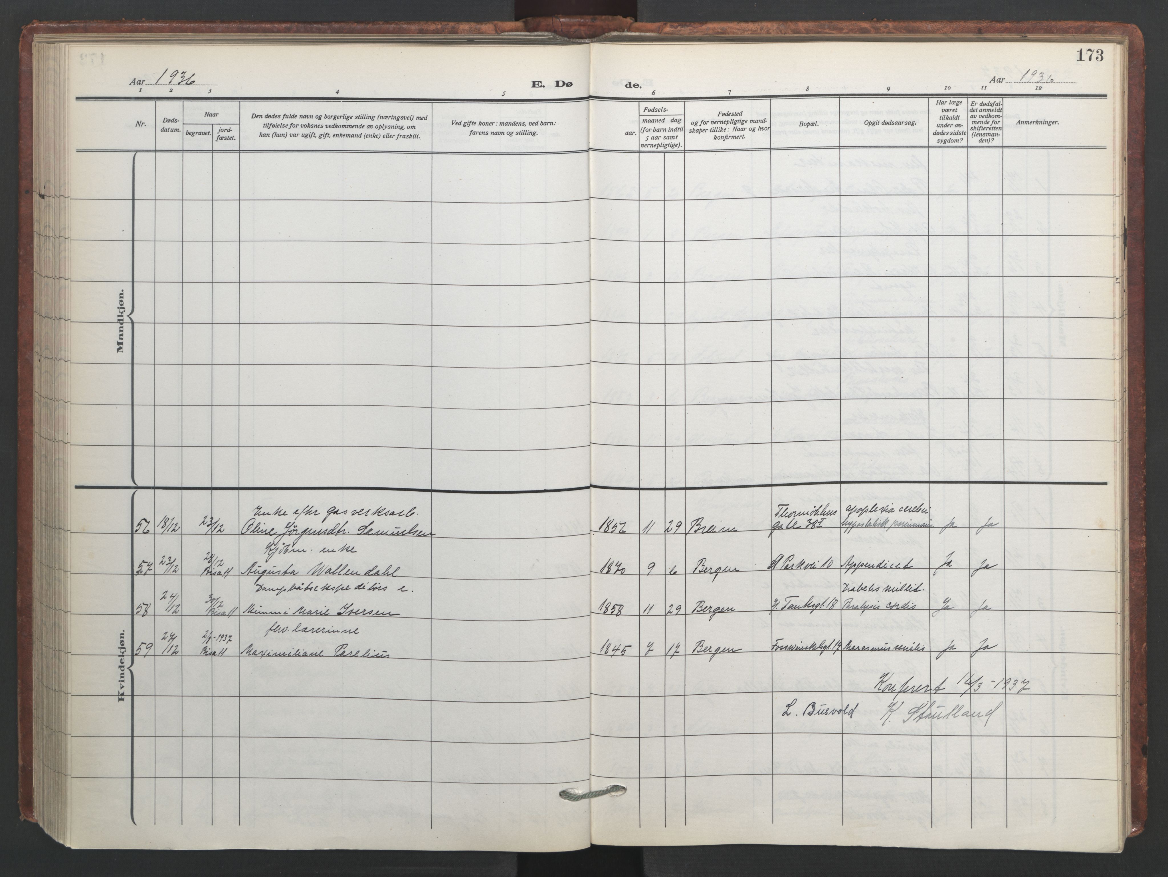 Johanneskirken sokneprestembete, AV/SAB-A-76001/H/Hab: Klokkerbok nr. D 2, 1916-1950, s. 172b-173a