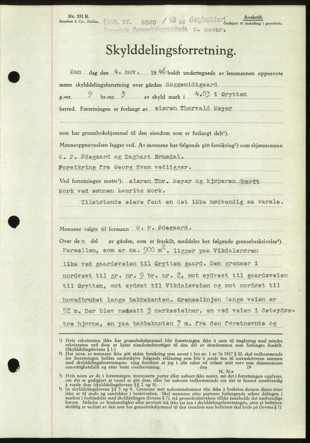 Romsdal sorenskriveri, AV/SAT-A-4149/1/2/2C: Pantebok nr. A21, 1946-1946, Dagboknr: 2320/1946