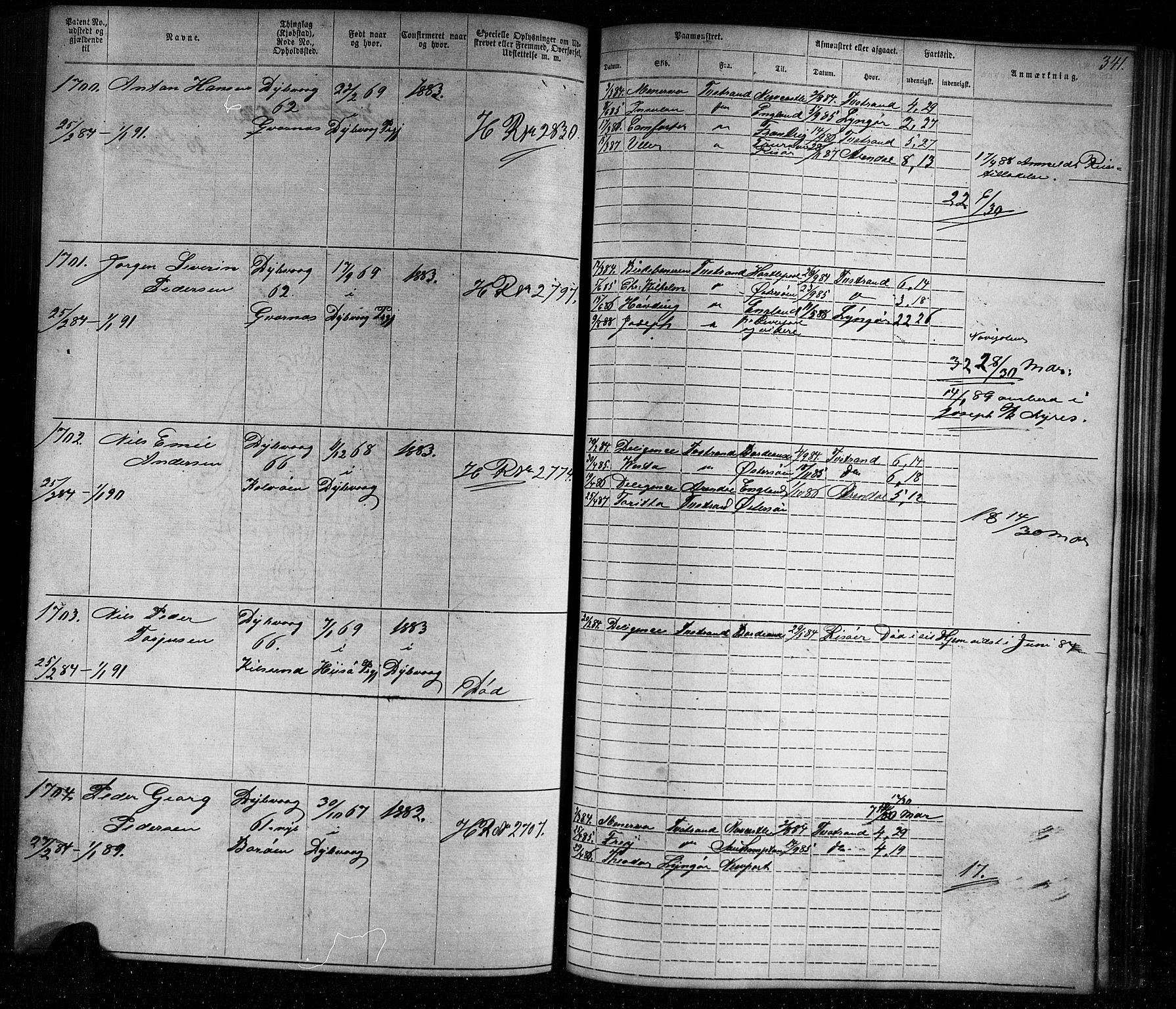 Tvedestrand mønstringskrets, SAK/2031-0011/F/Fa/L0003: Annotasjonsrulle nr 1-1905 med register, U-25, 1866-1886, s. 366