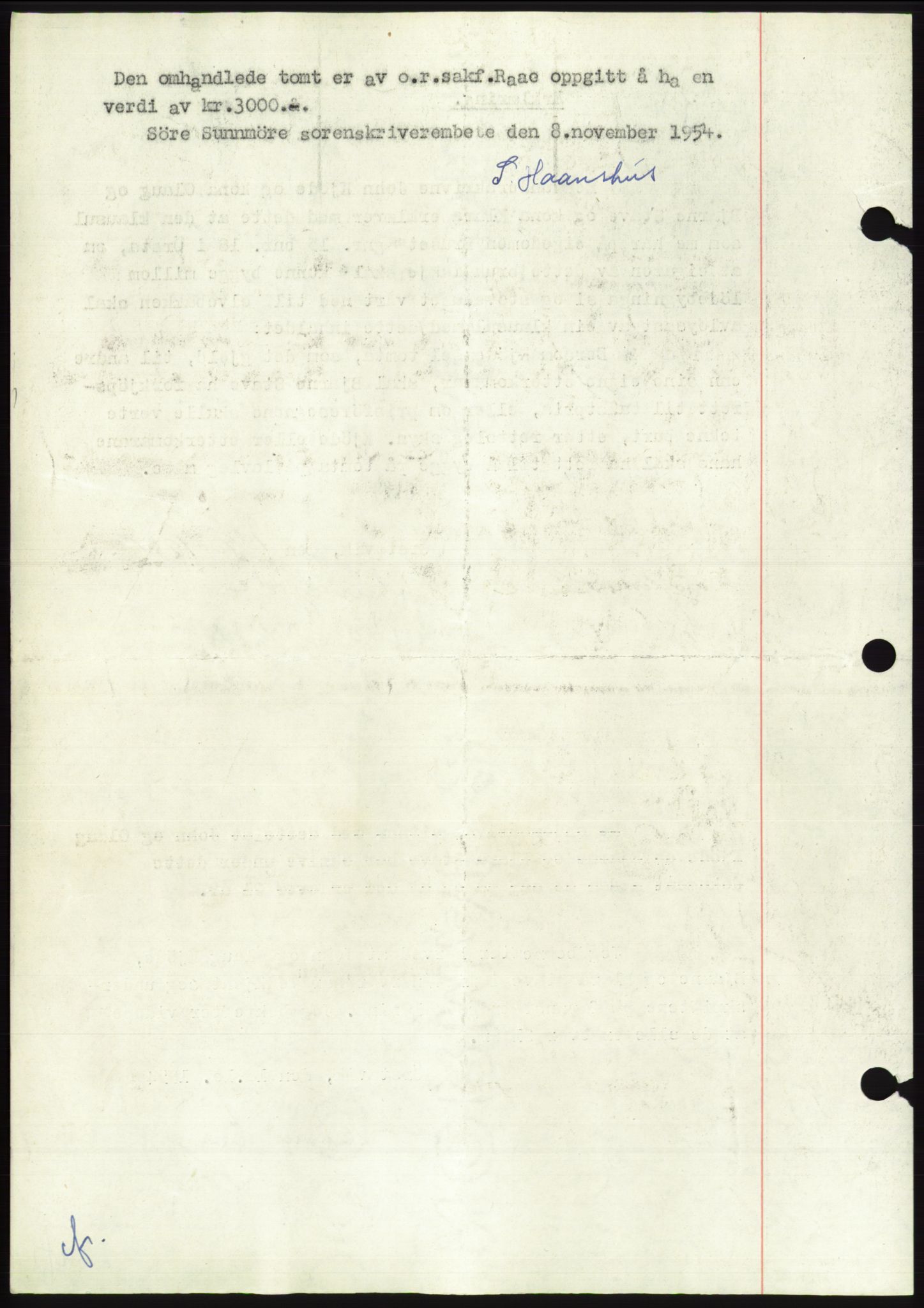 Søre Sunnmøre sorenskriveri, AV/SAT-A-4122/1/2/2C/L0099: Pantebok nr. 25A, 1954-1954, Dagboknr: 2905/1954