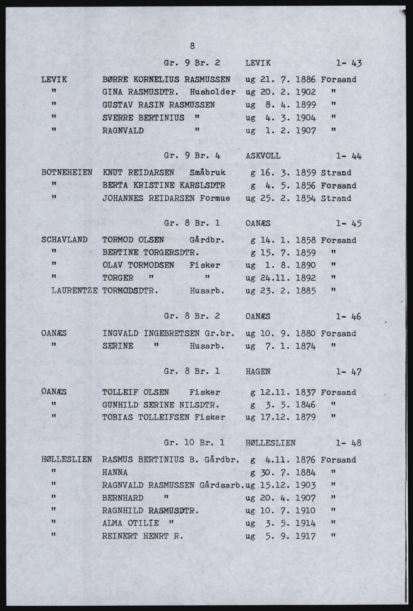 SAST, Avskrift av folketellingen 1920 for Forsand herred, 1920, s. 68