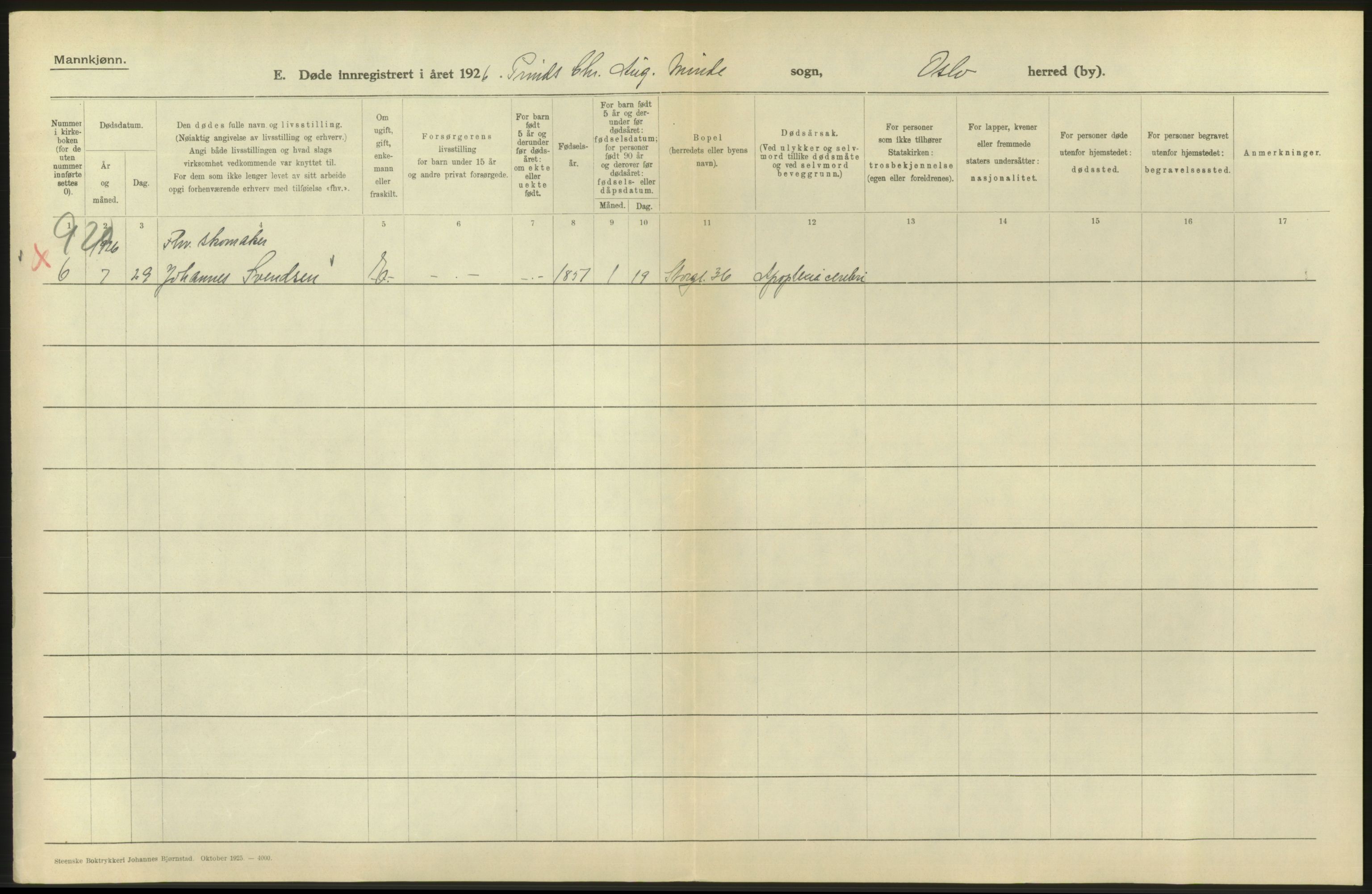 Statistisk sentralbyrå, Sosiodemografiske emner, Befolkning, AV/RA-S-2228/D/Df/Dfc/Dfcf/L0009: Oslo: Døde menn, 1926, s. 602